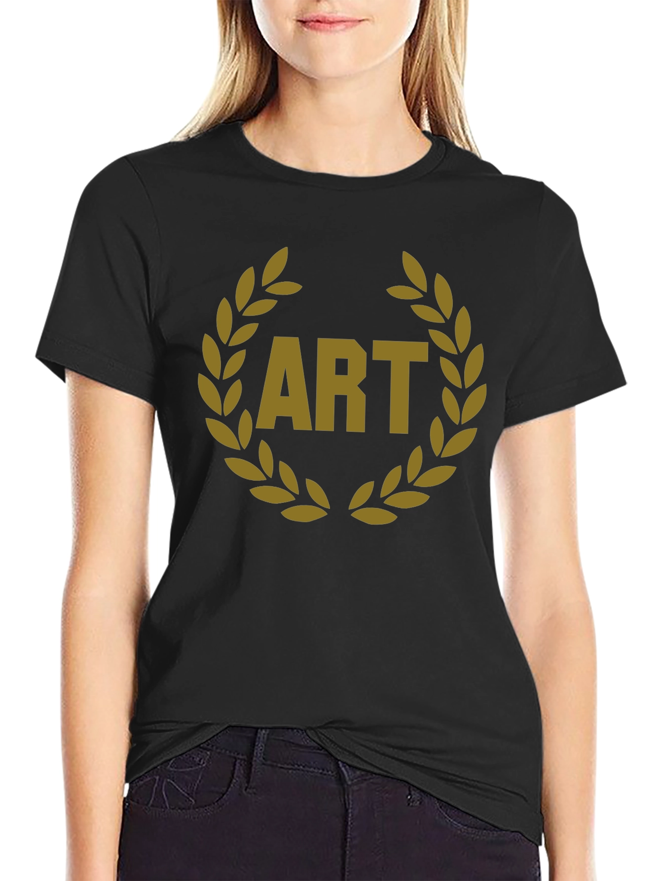 Art Laurel Wreath Graphic Tee - Black Cotton T-Shirt