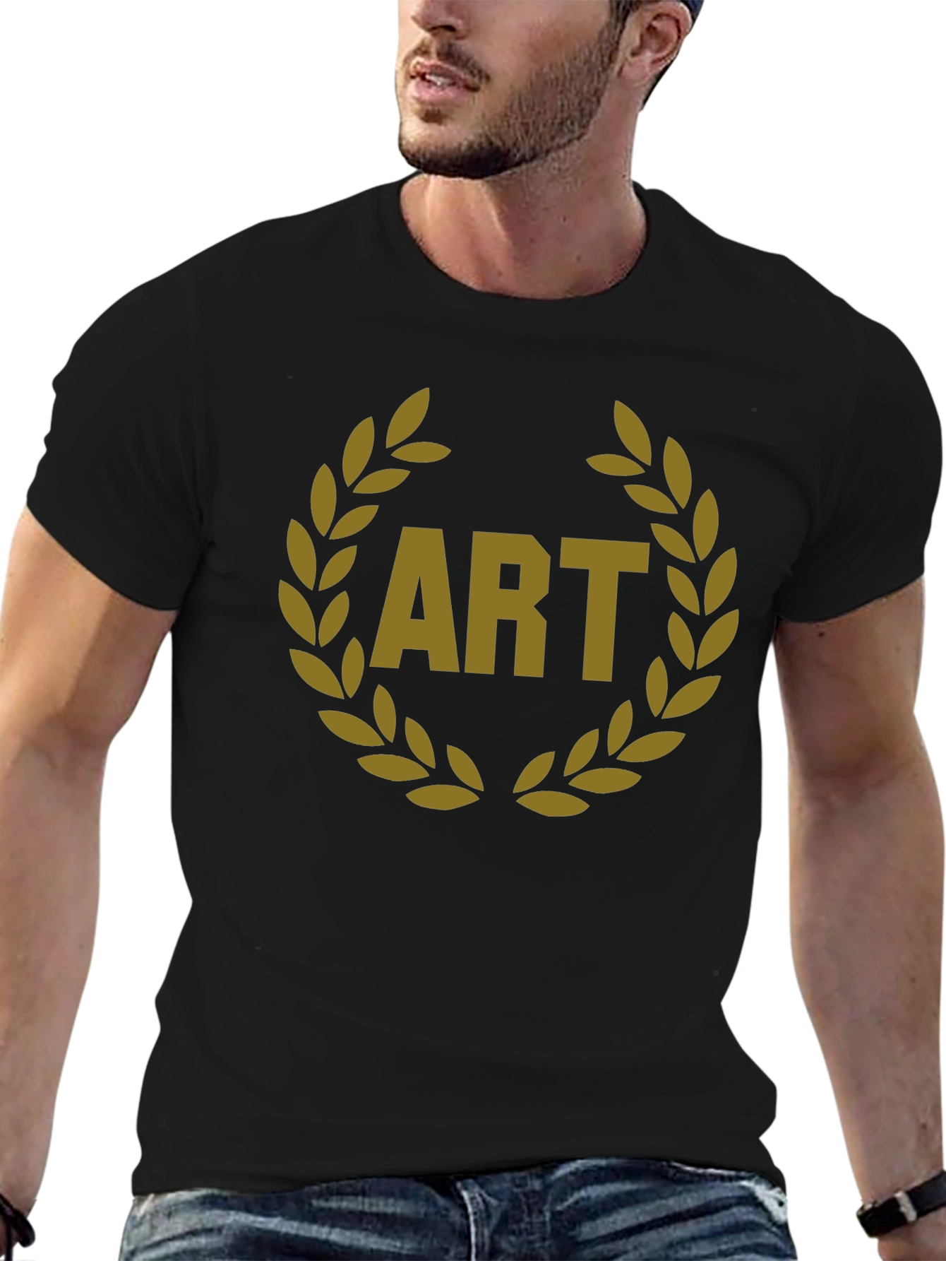 Art Laurel Wreath Graphic Tee - Black Cotton T-Shirt
