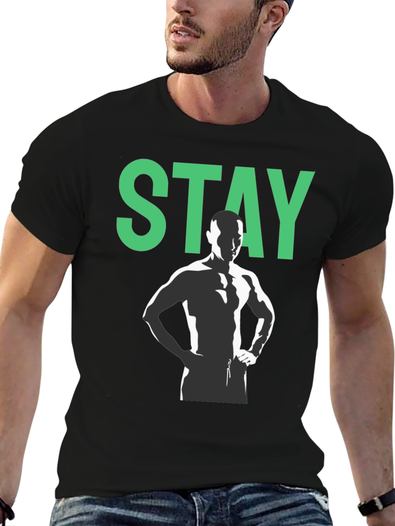 Stay Strong Graphic Tee - Black Crew Neck T-Shirt