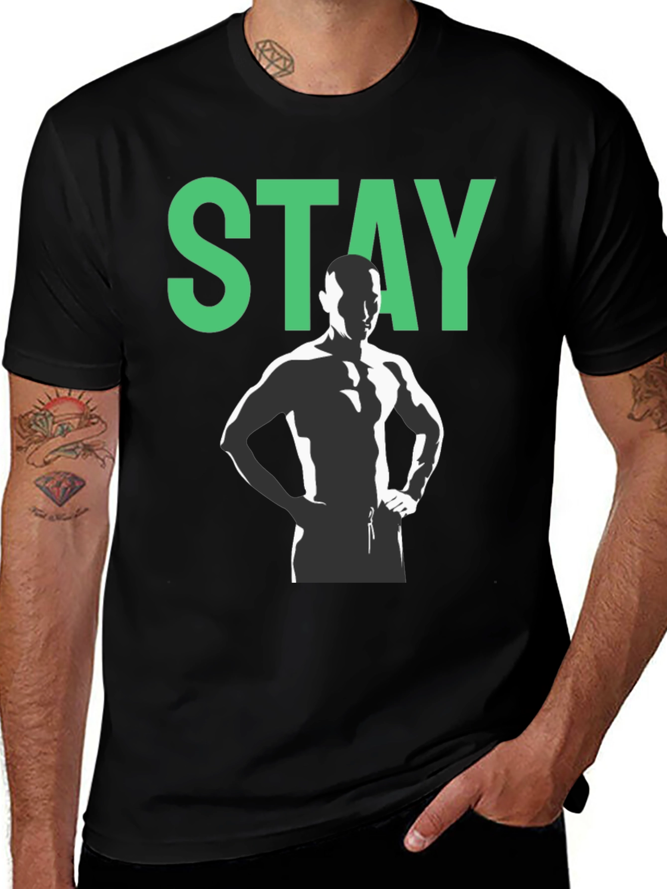 Stay Strong Graphic Tee - Black Crew Neck T-Shirt