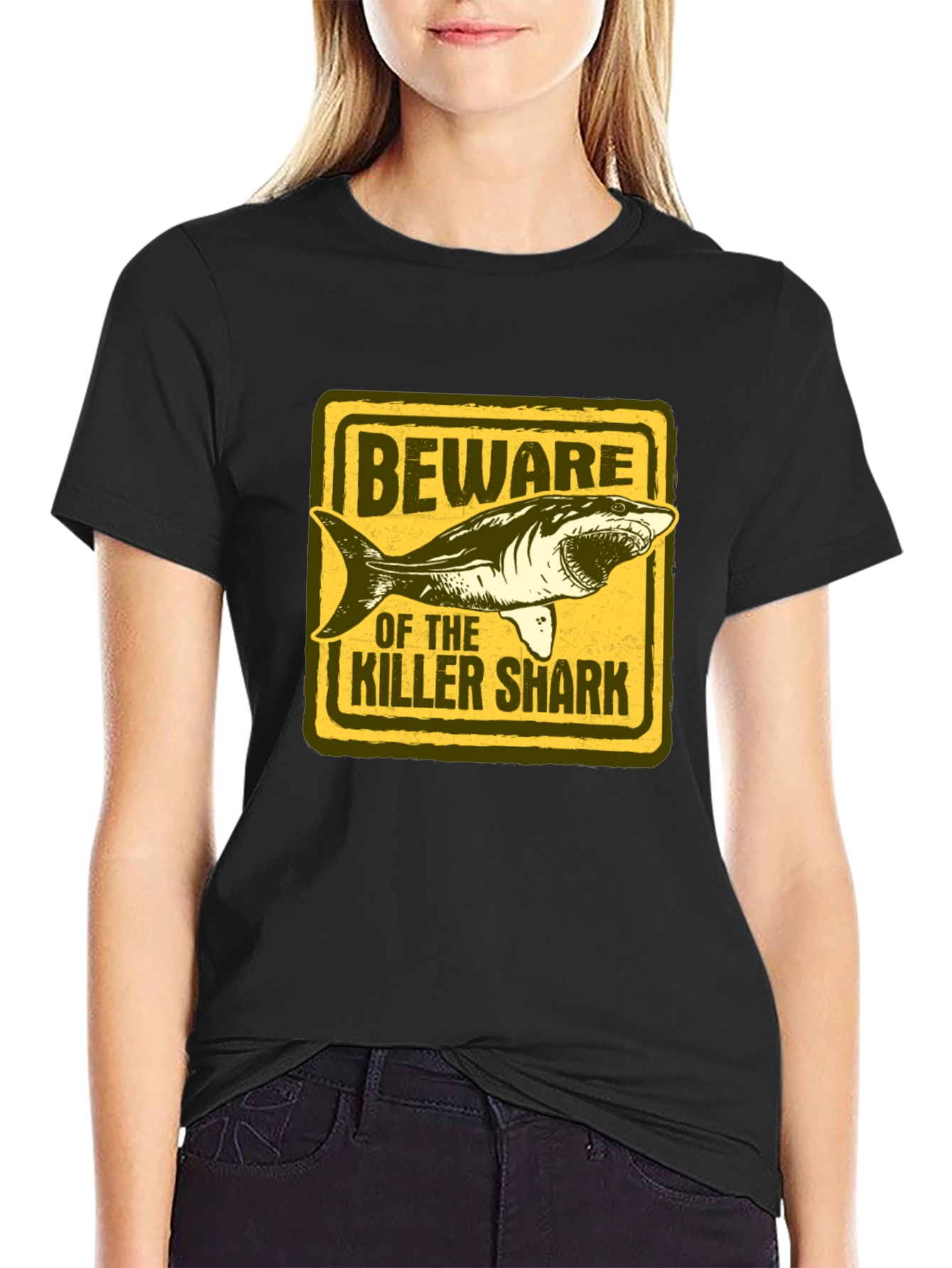 Beware of Killer Shark Graphic T-Shirt - Black