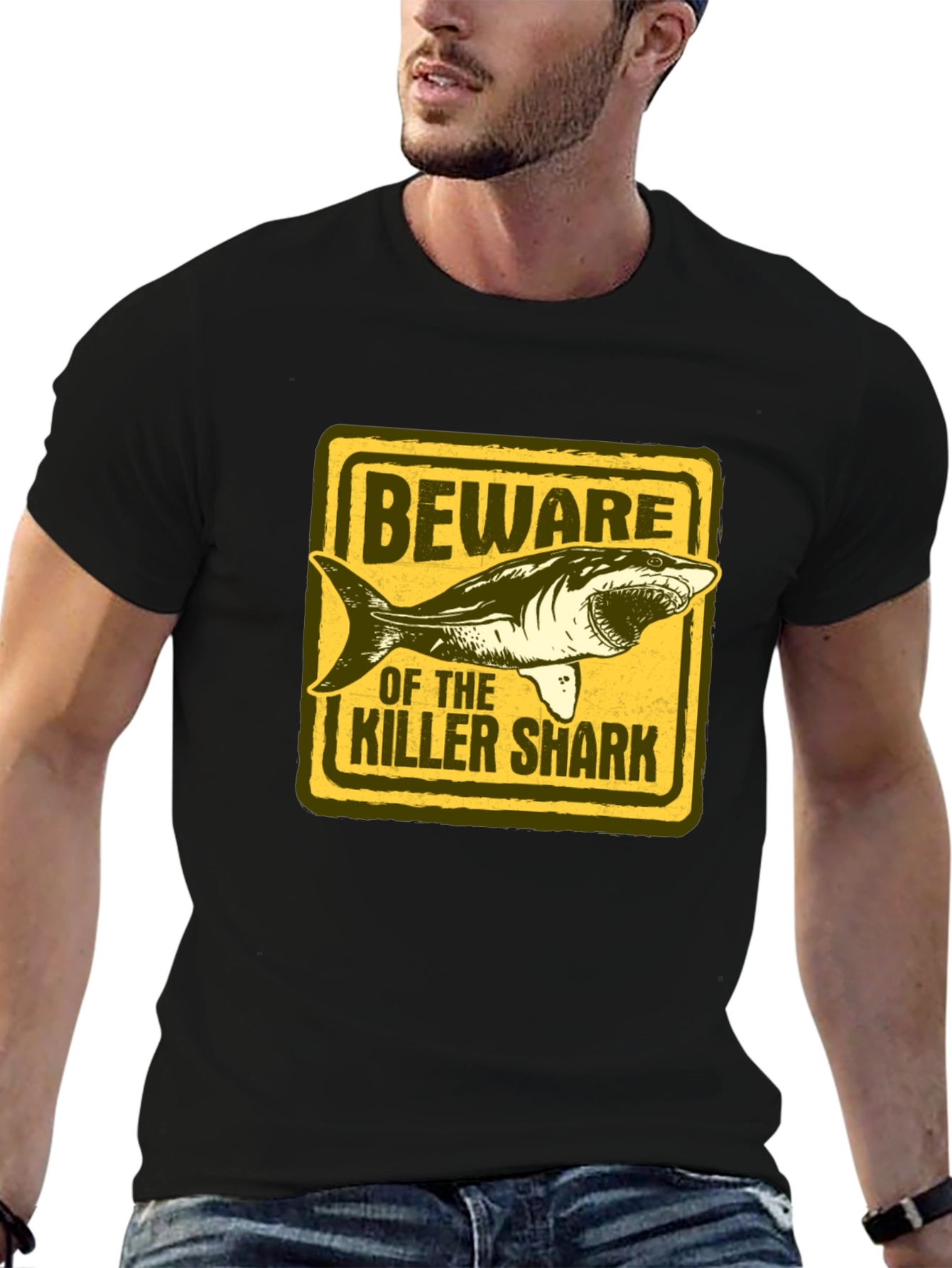 Beware of Killer Shark Graphic T-Shirt - Black