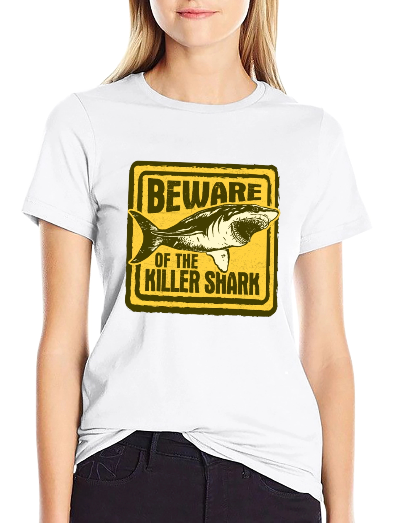 Beware of Killer Shark Graphic T-Shirt - Black