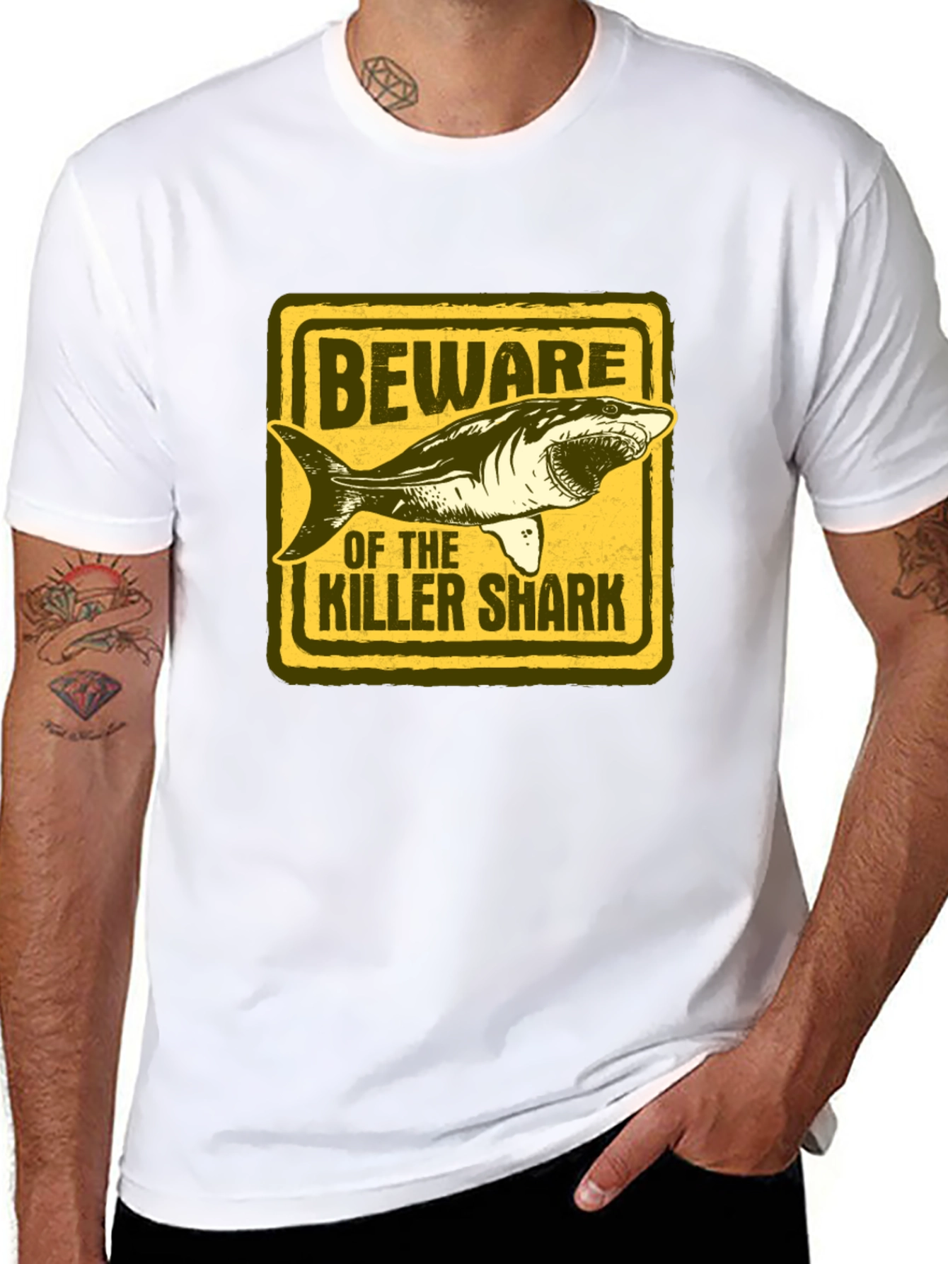 Beware of Killer Shark Graphic T-Shirt - Black