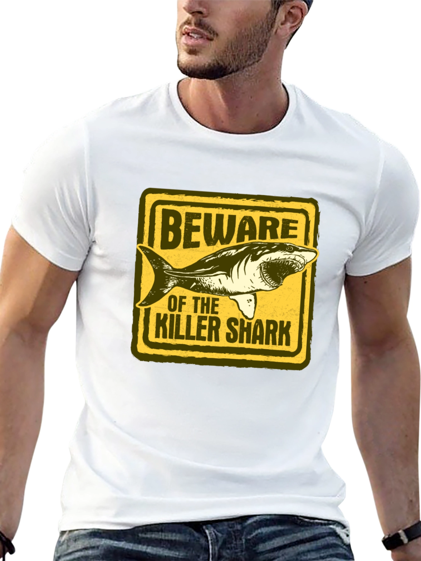 Beware of Killer Shark Graphic T-Shirt - Black