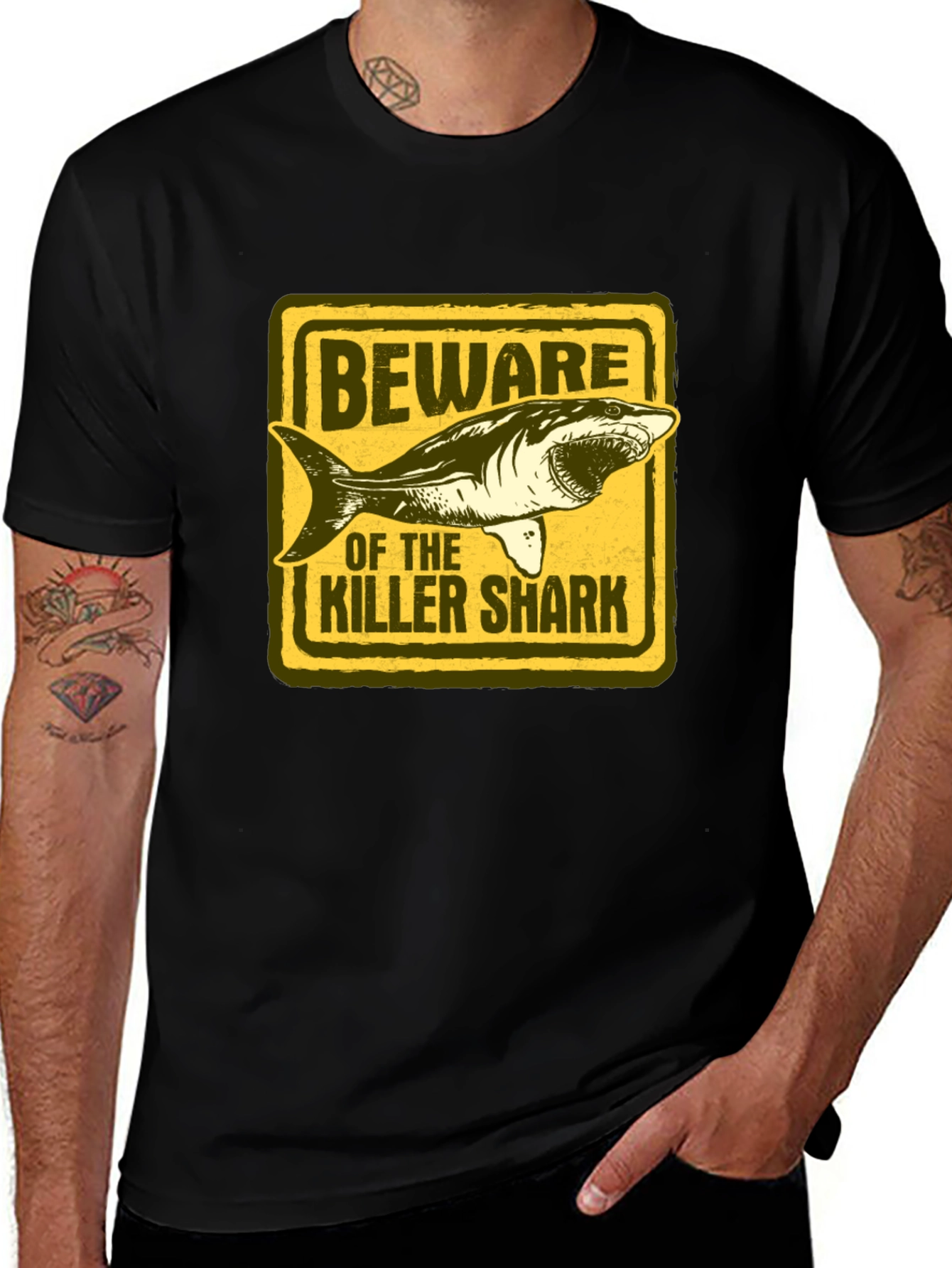 Beware of Killer Shark Graphic T-Shirt - Black