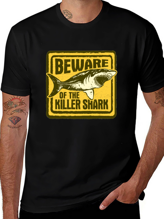 Beware of Killer Shark Graphic T-Shirt - Black