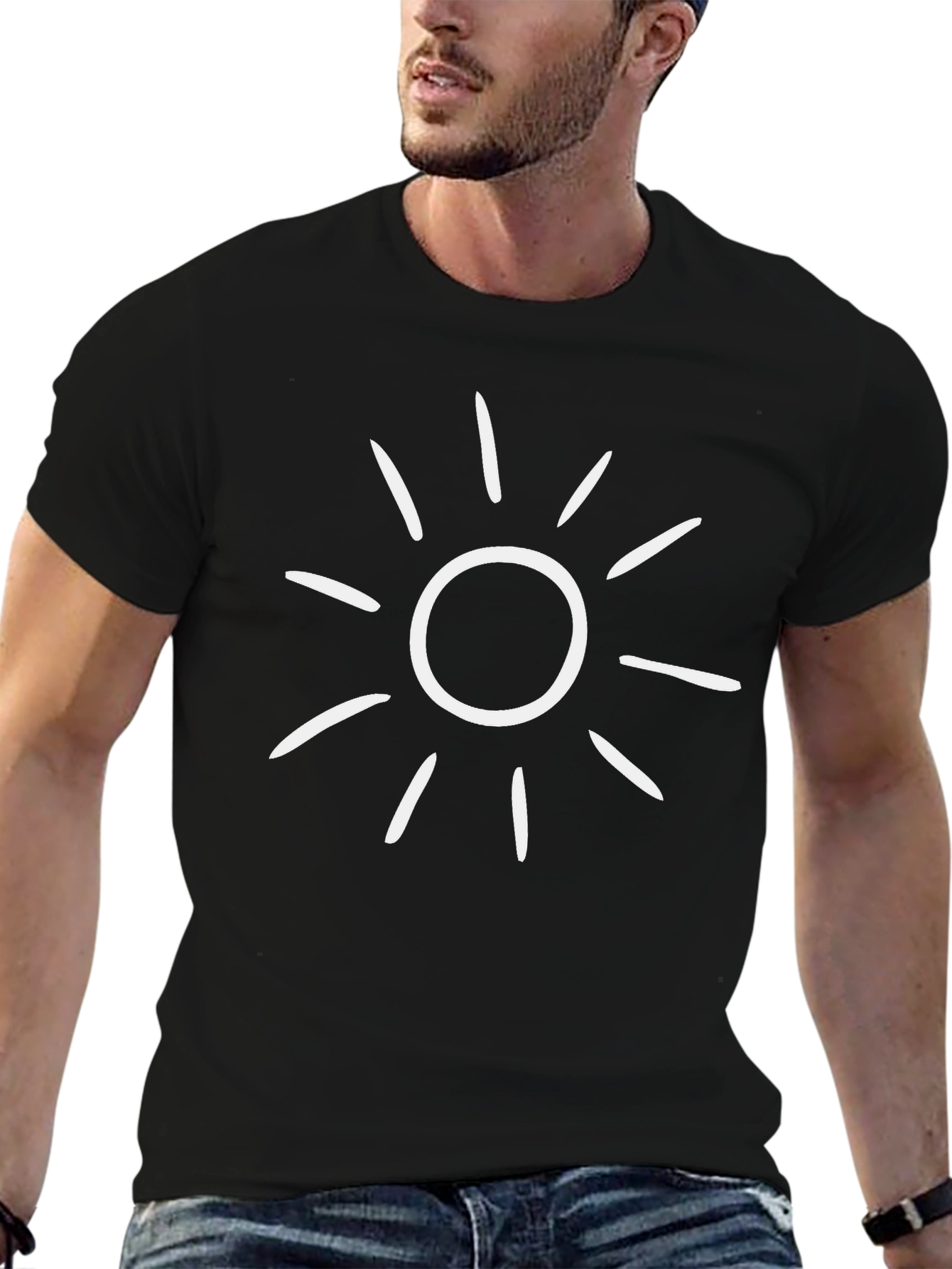 Black T-Shirt with White Sun Graphic