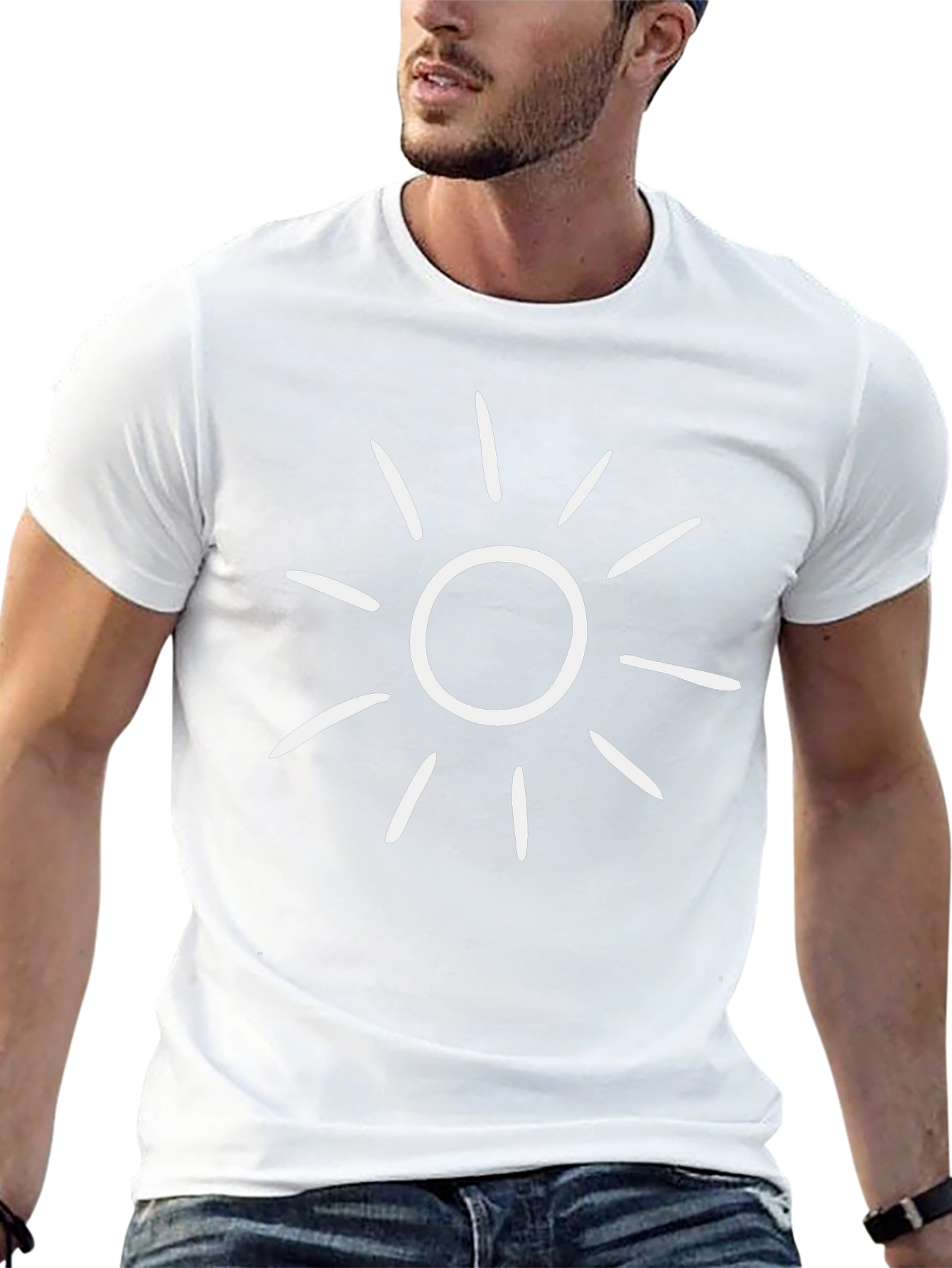 Black T-Shirt with White Sun Graphic