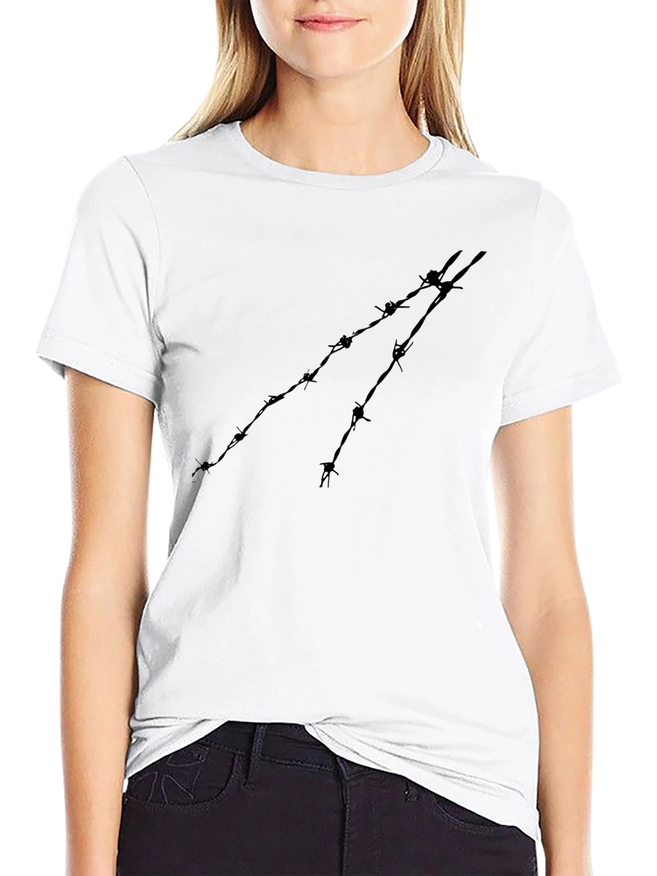 Barbed Wire Graphic Tee - Black Cotton Comfort