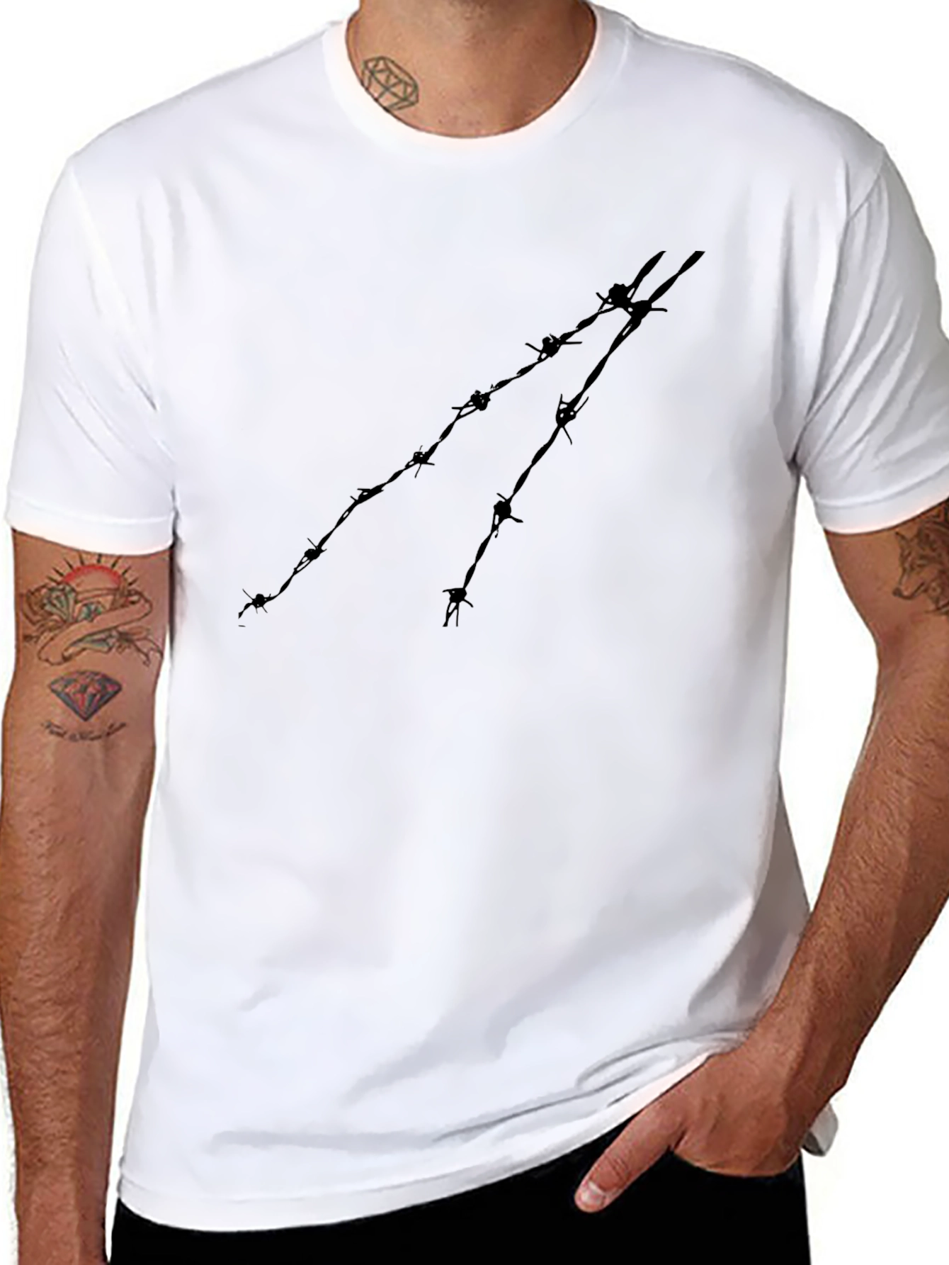 Barbed Wire Graphic Tee - Black Cotton Comfort