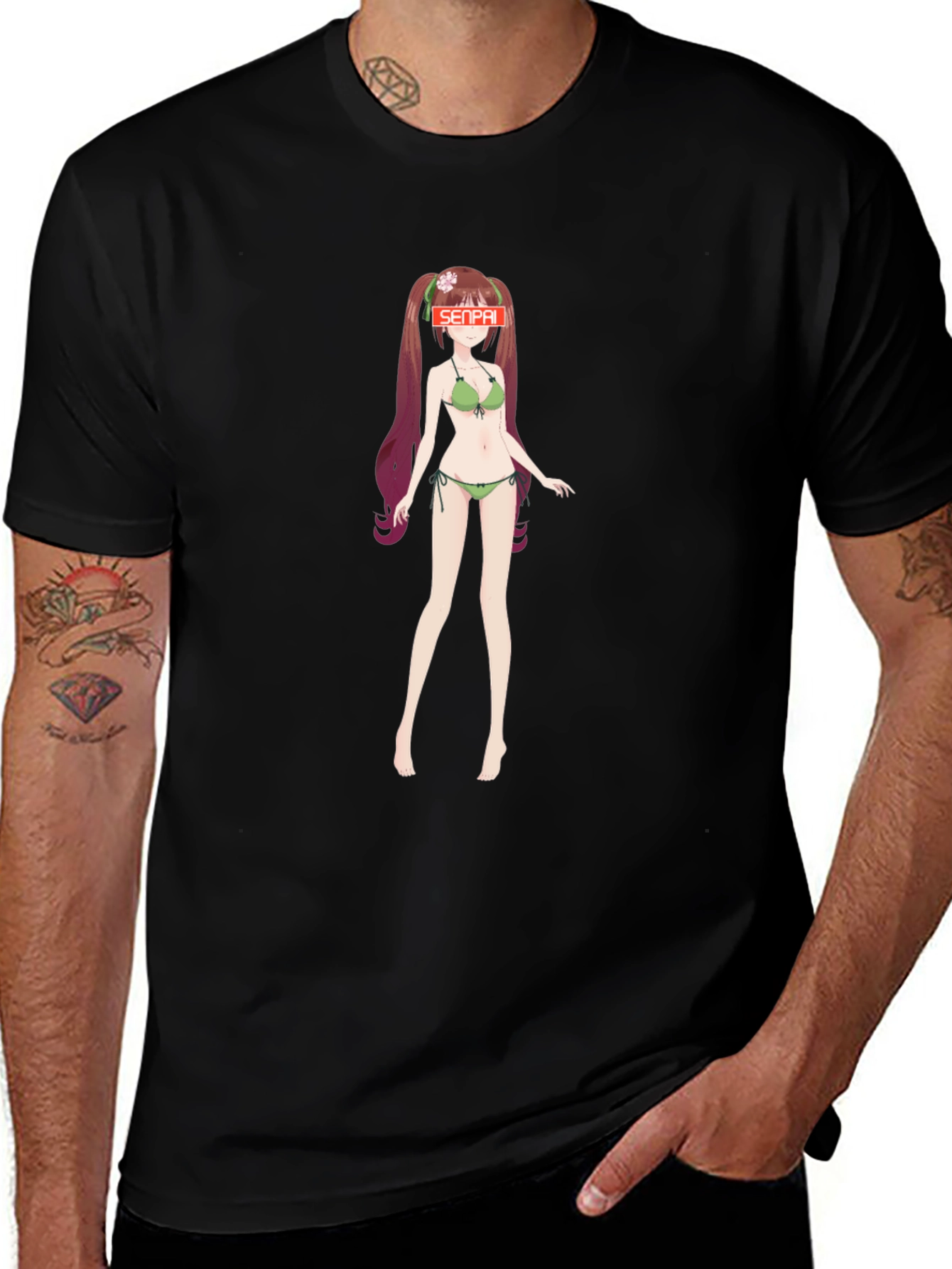 Anime Girl Senpai Graphic T-Shirt - Black