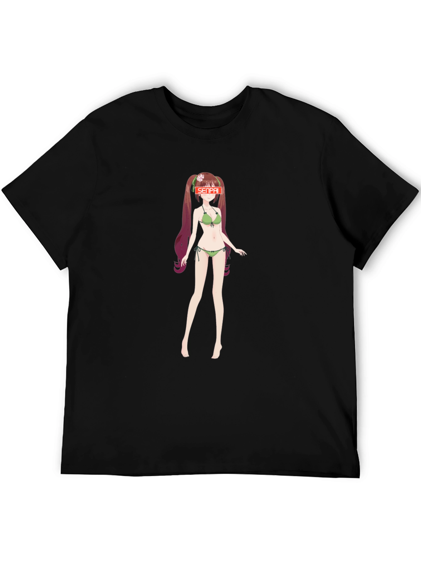 Anime Girl Senpai Graphic T-Shirt - Black
