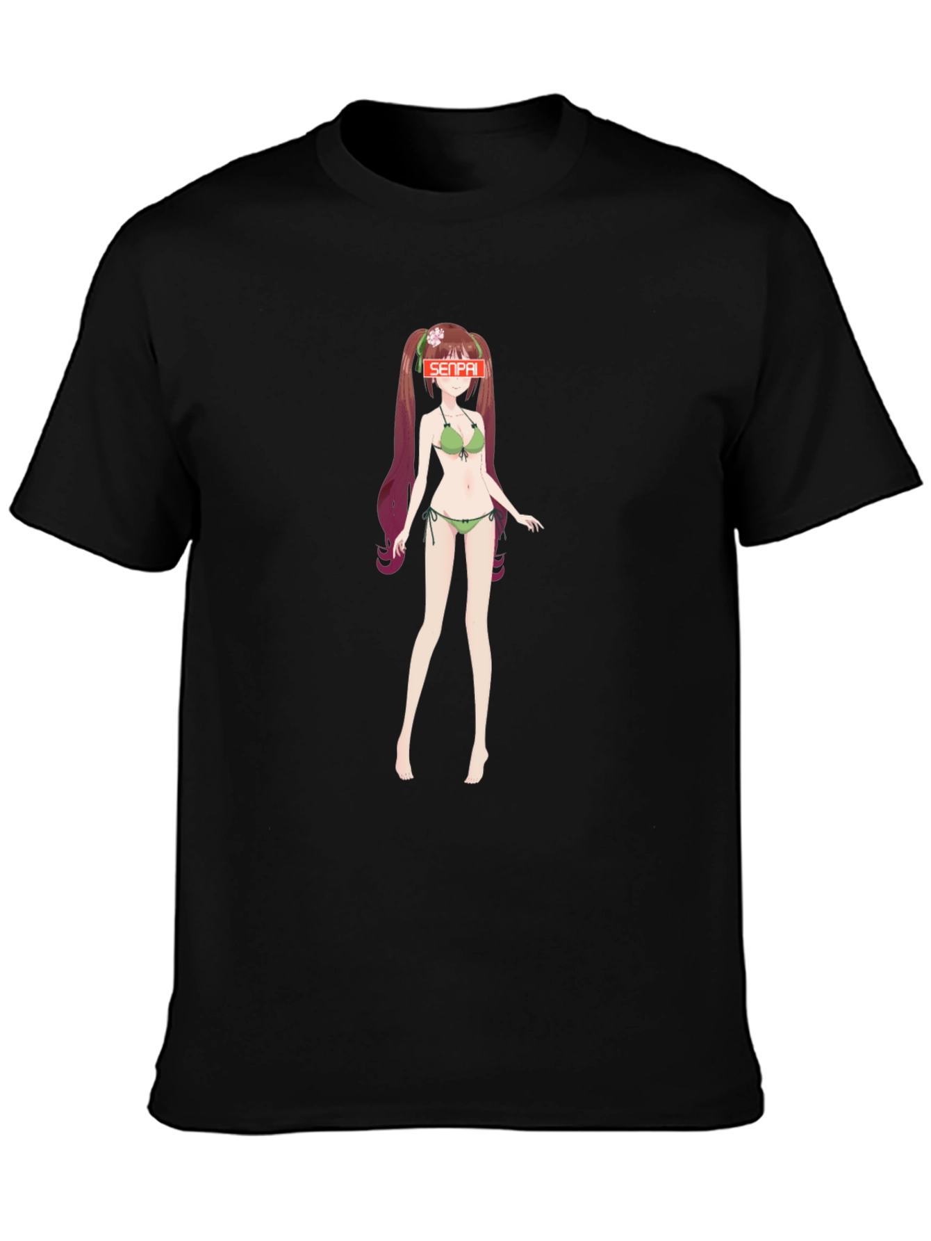 Anime Girl Senpai Graphic T-Shirt - Black