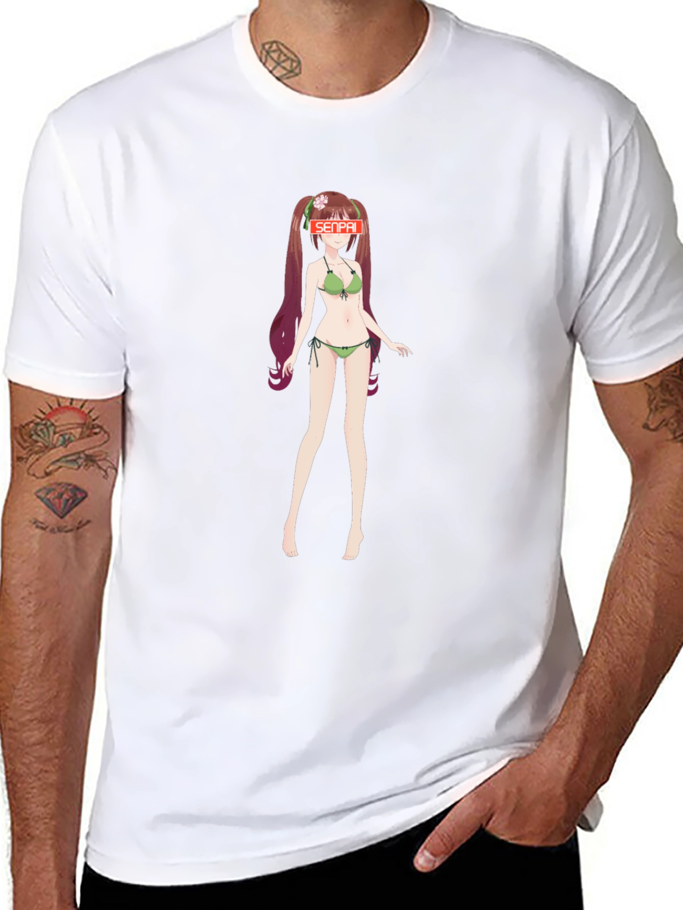 Anime Girl Senpai Graphic T-Shirt - Black
