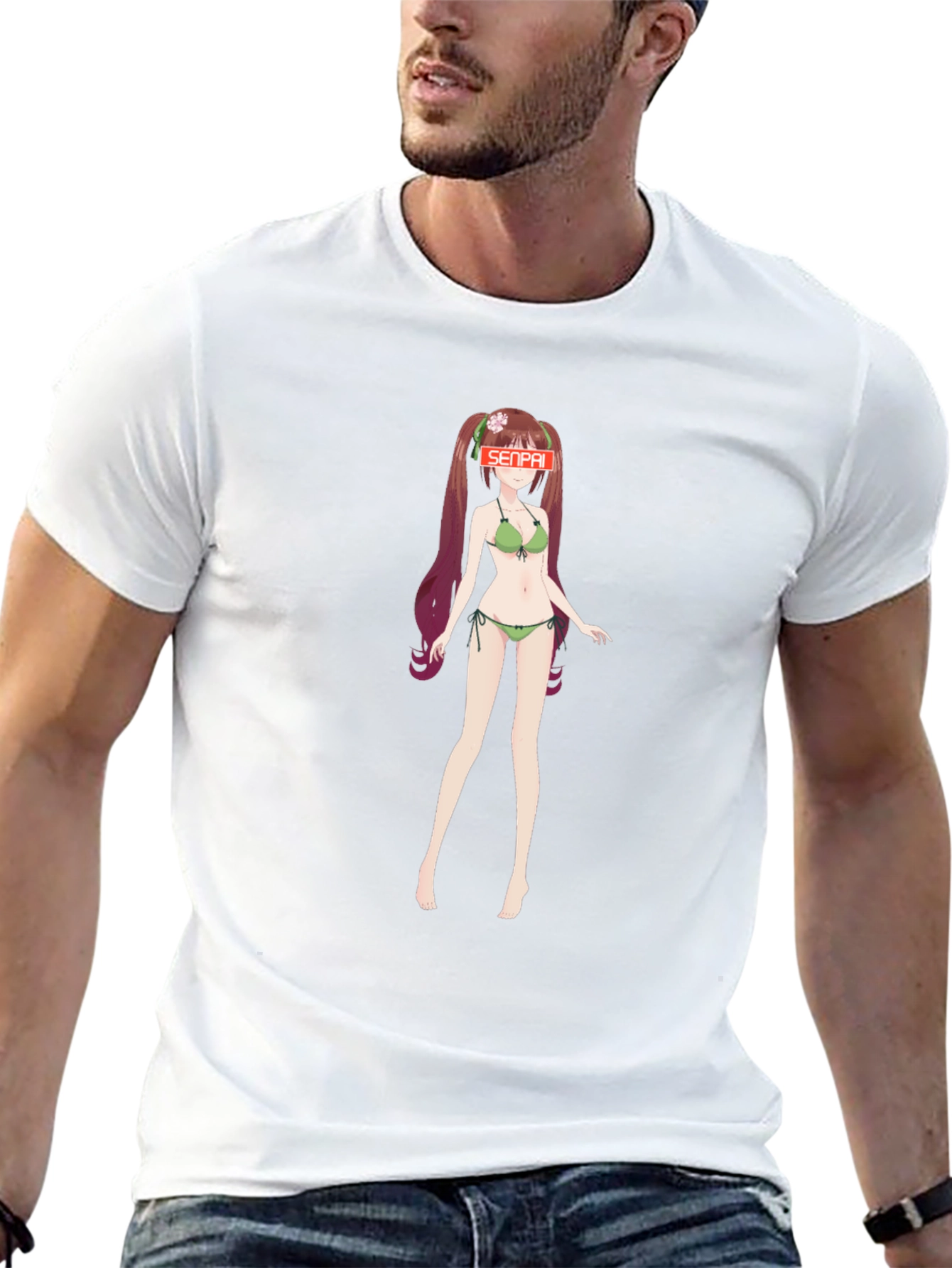 Anime Girl Senpai Graphic T-Shirt - Black