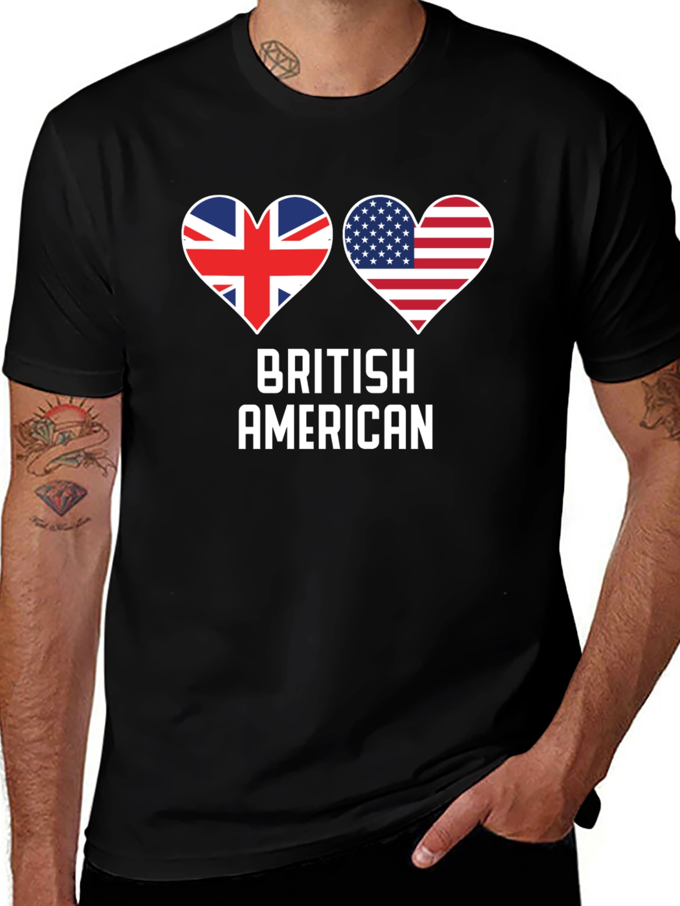 British American Flag Heart Graphic T-Shirt