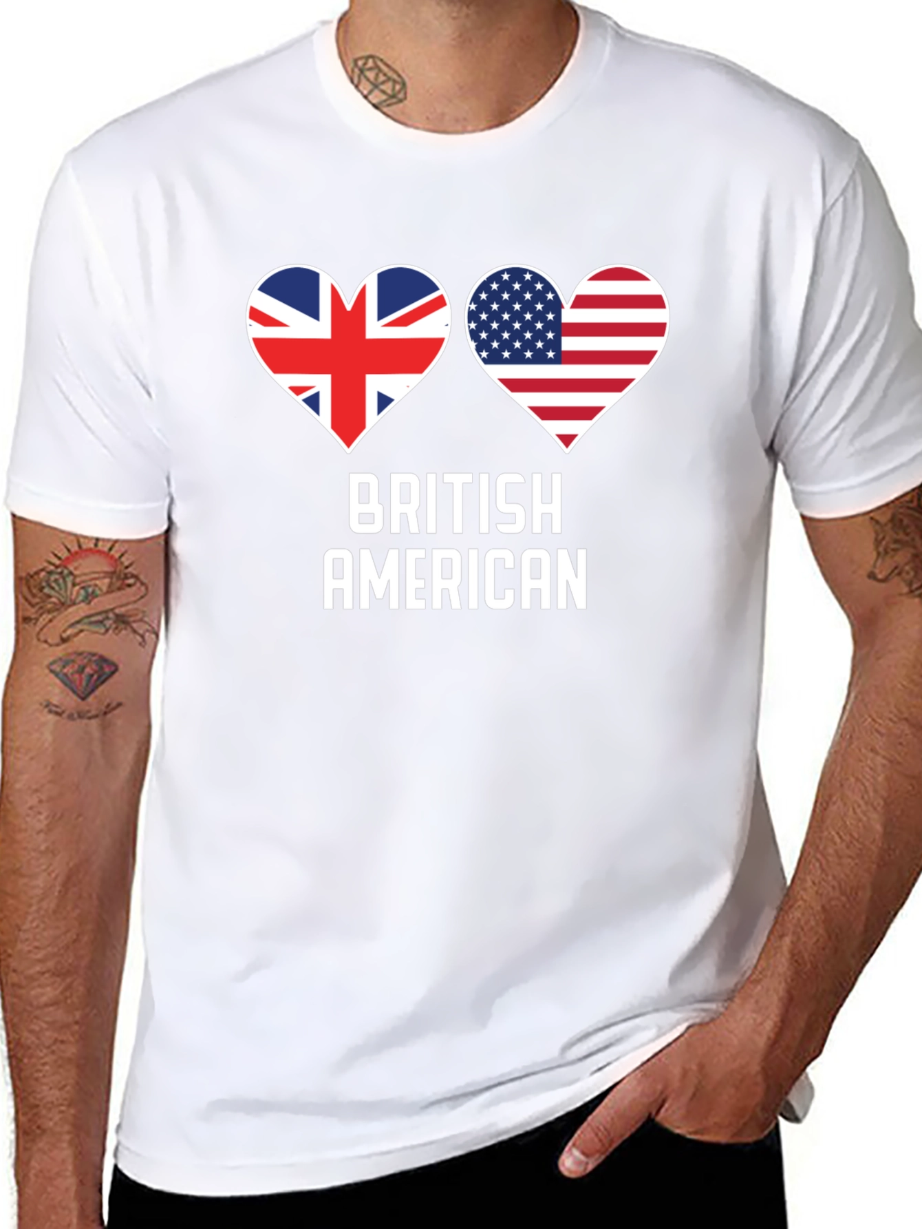 British American Flag Heart Graphic T-Shirt