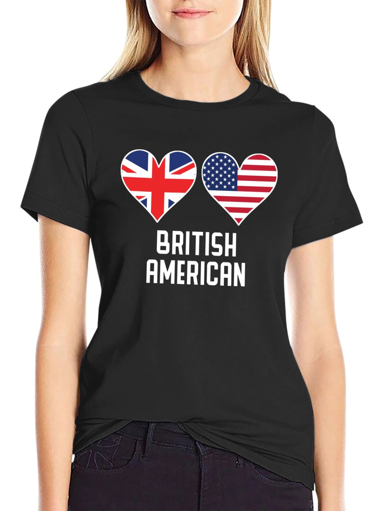 British American Flag Heart Graphic T-Shirt