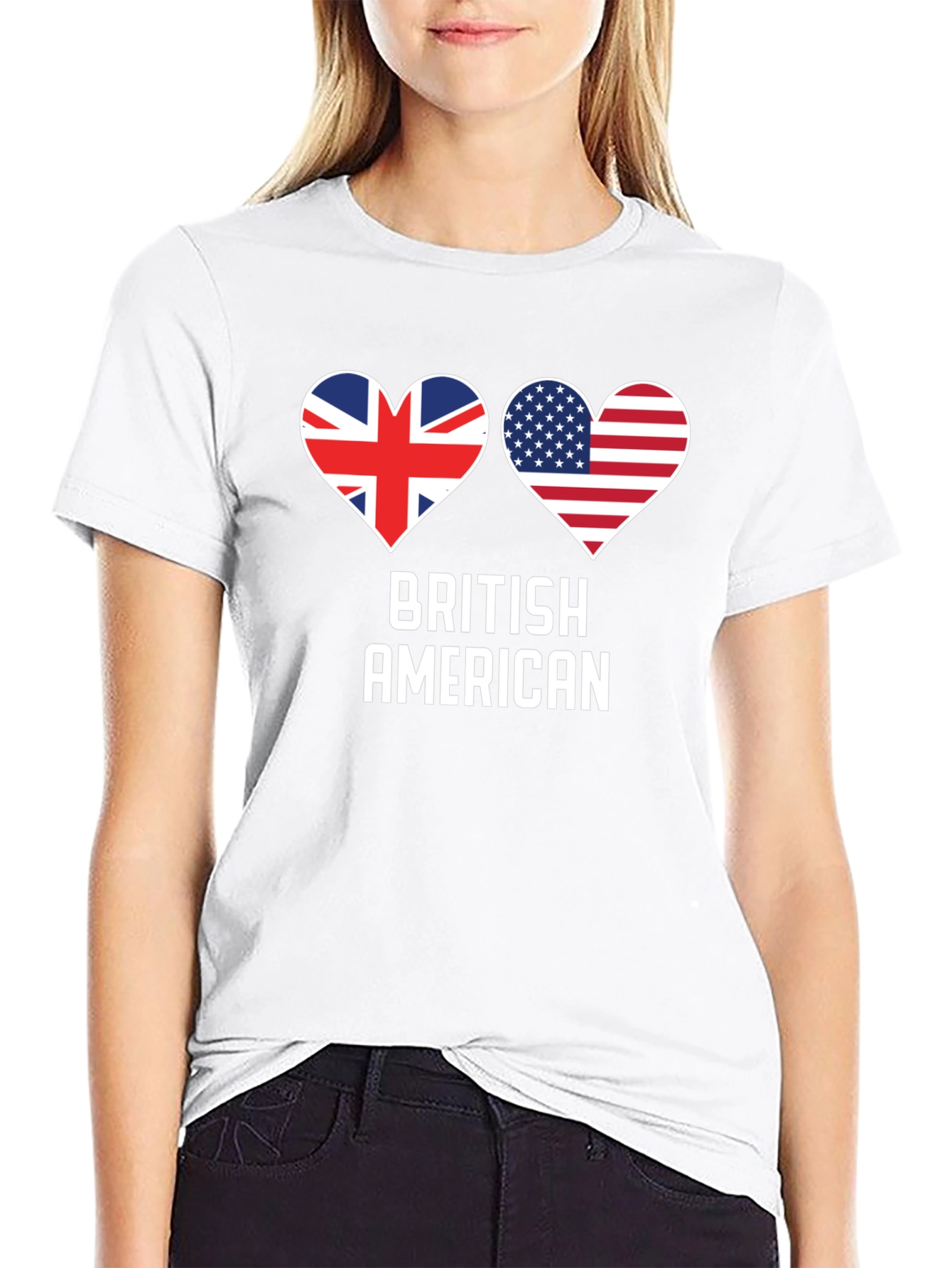 British American Flag Heart Graphic T-Shirt