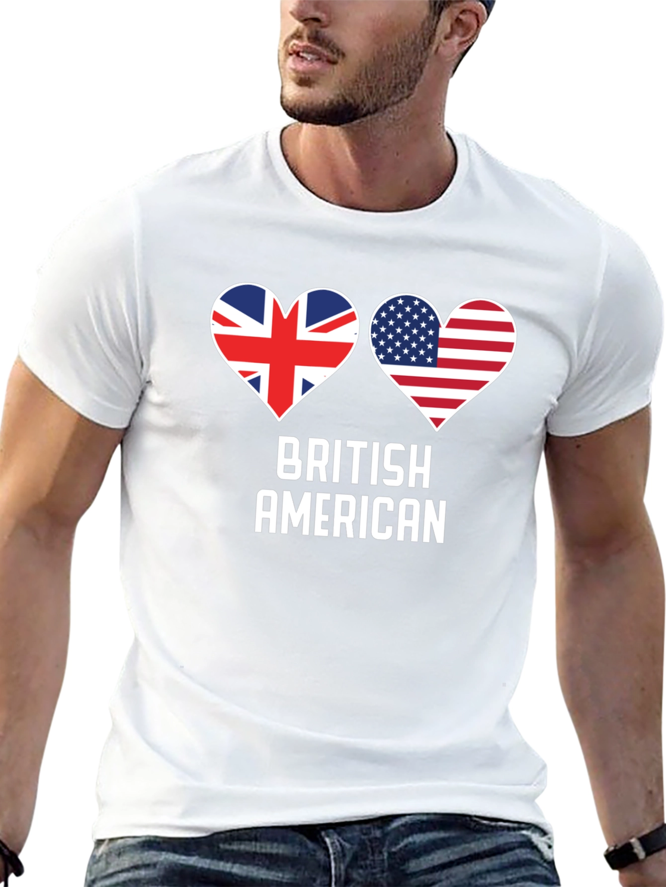 British American Flag Heart Graphic T-Shirt