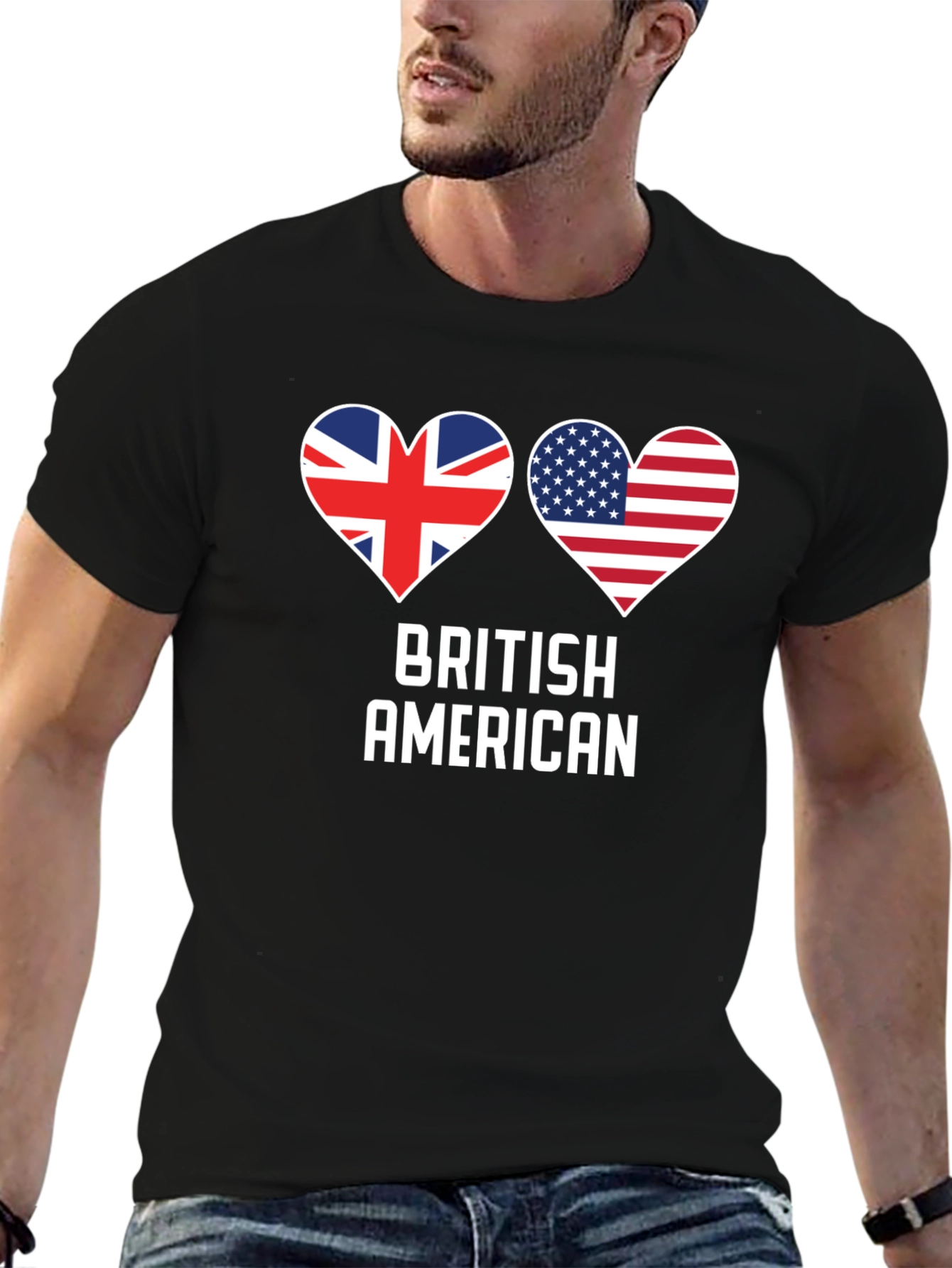 British American Flag Heart Graphic T-Shirt