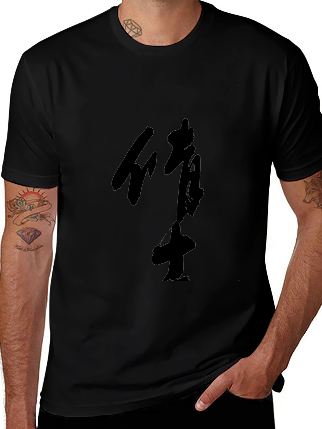 Stylish Black T-Shirt with Asian Inspired Graphic