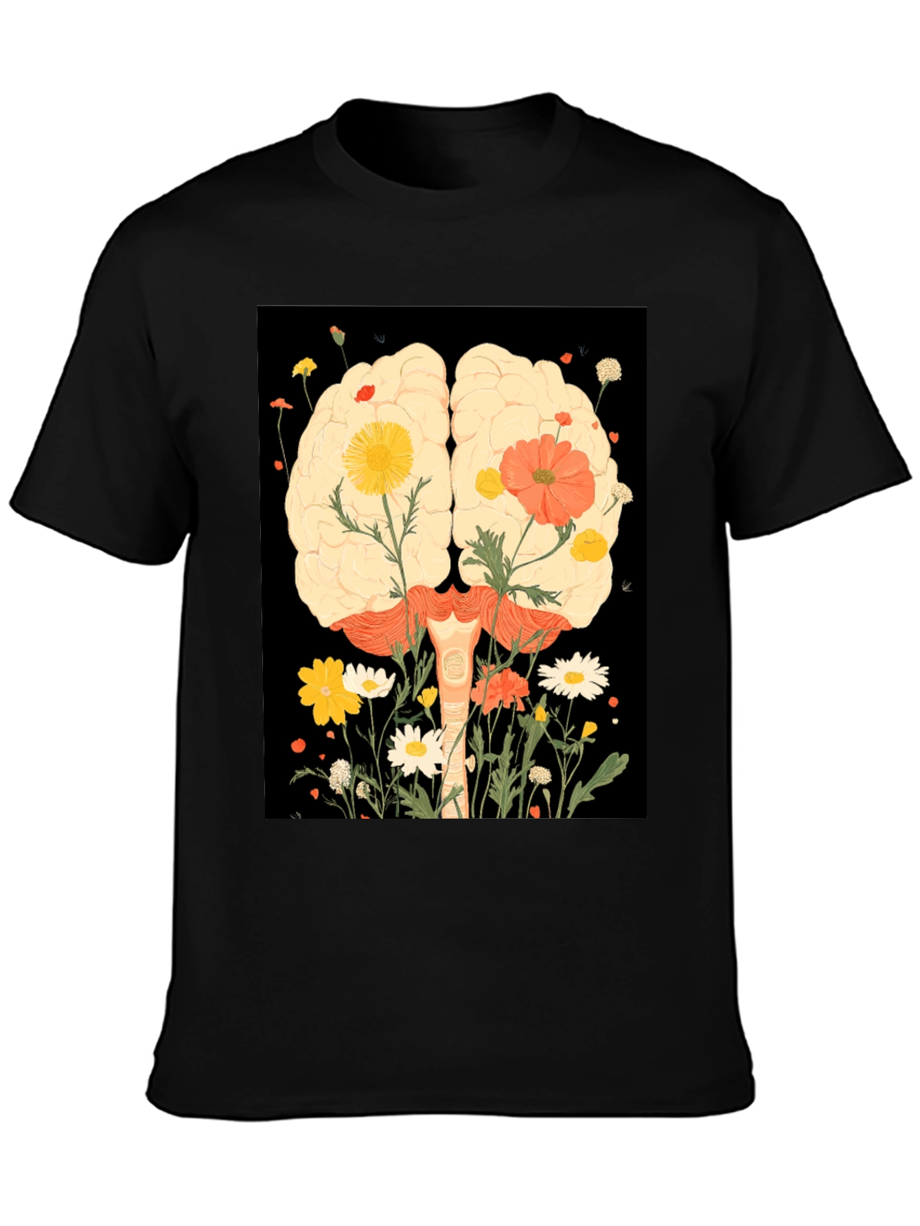Brain and Flower Graphic Print T-Shirt