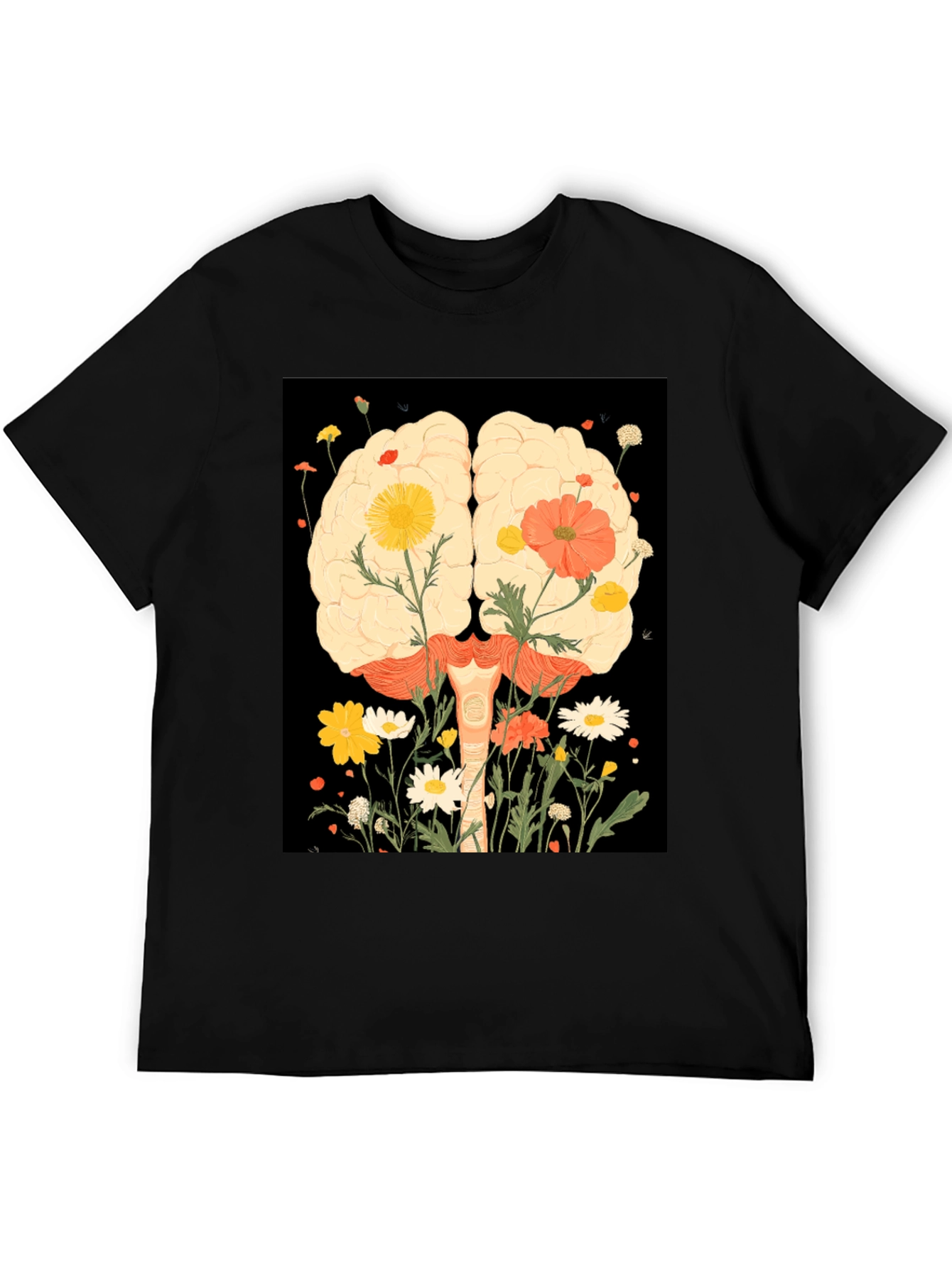 Brain and Flower Graphic Print T-Shirt