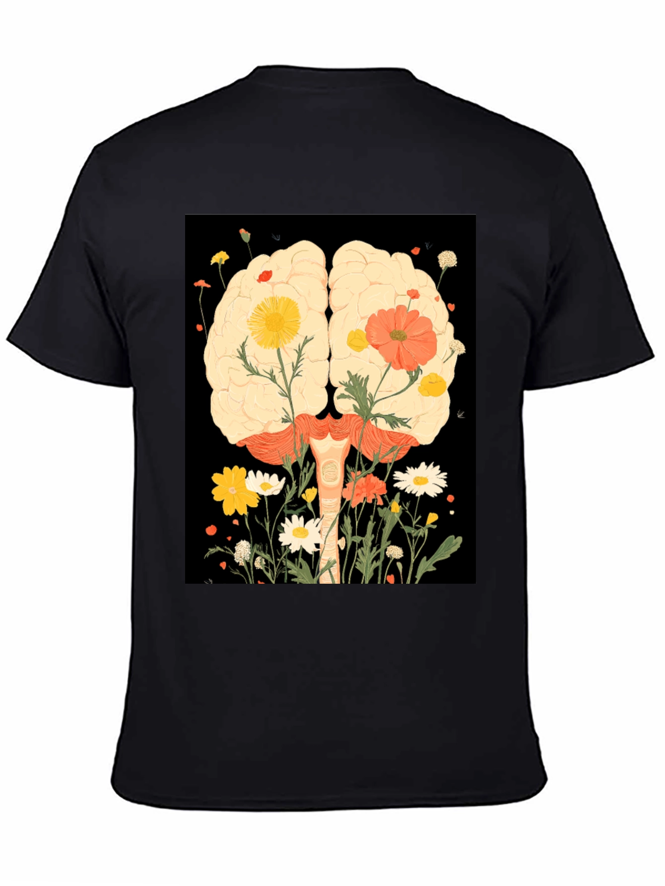 Brain and Flower Graphic Print T-Shirt