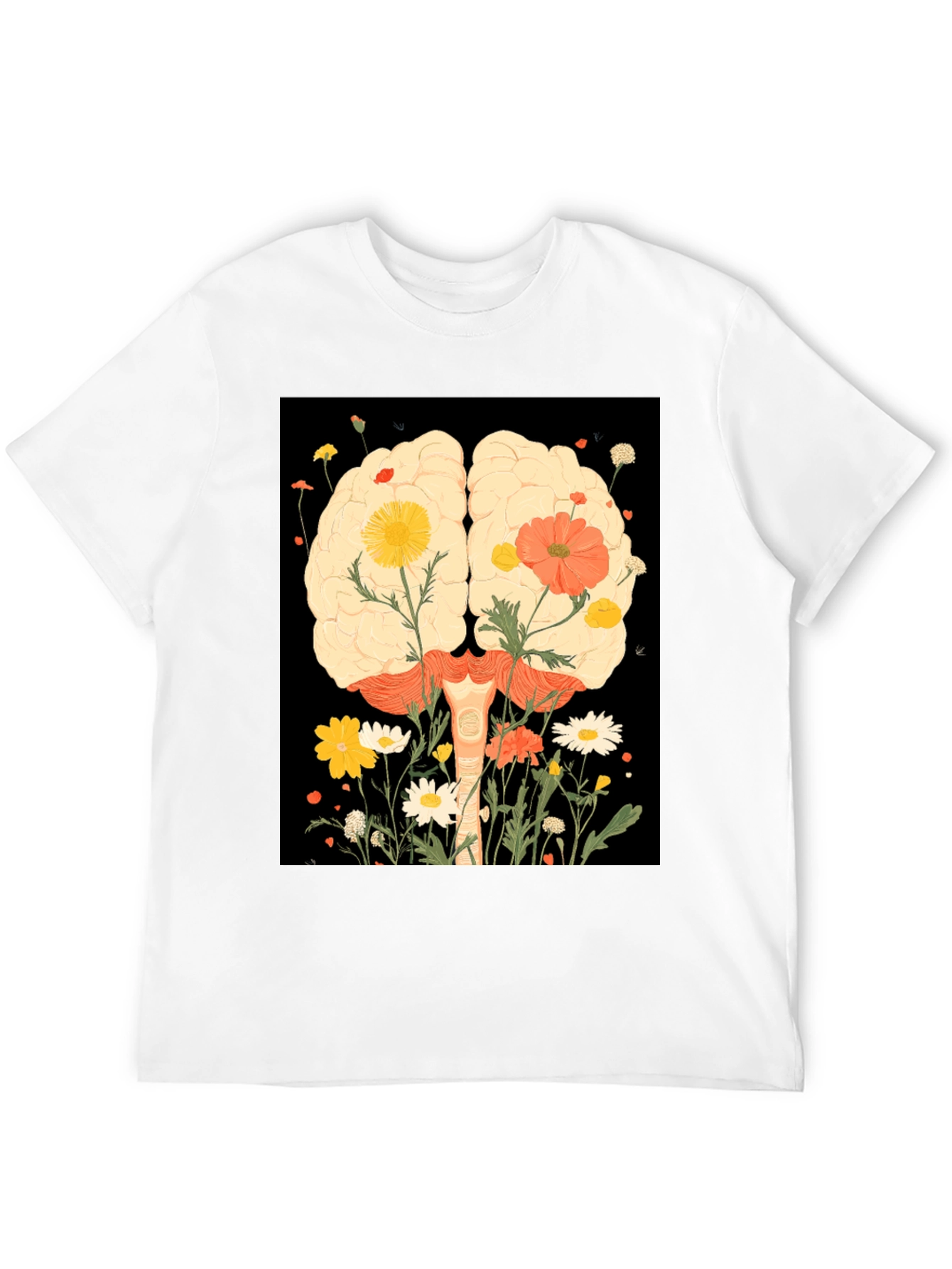 Brain and Flower Graphic Print T-Shirt