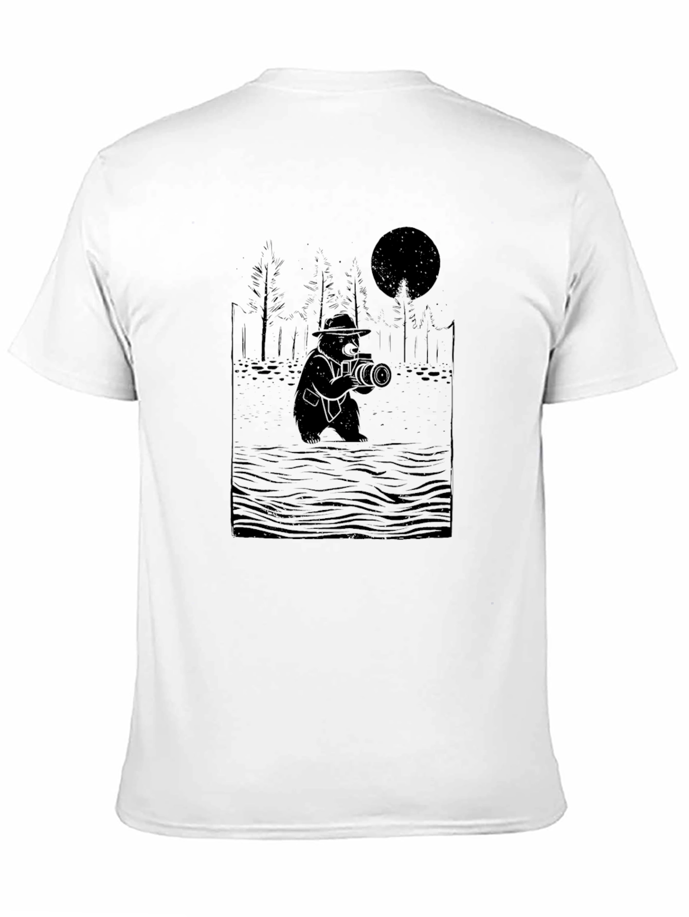 Bear Photographer Graphic Tee - Black Cotton T-Shirt