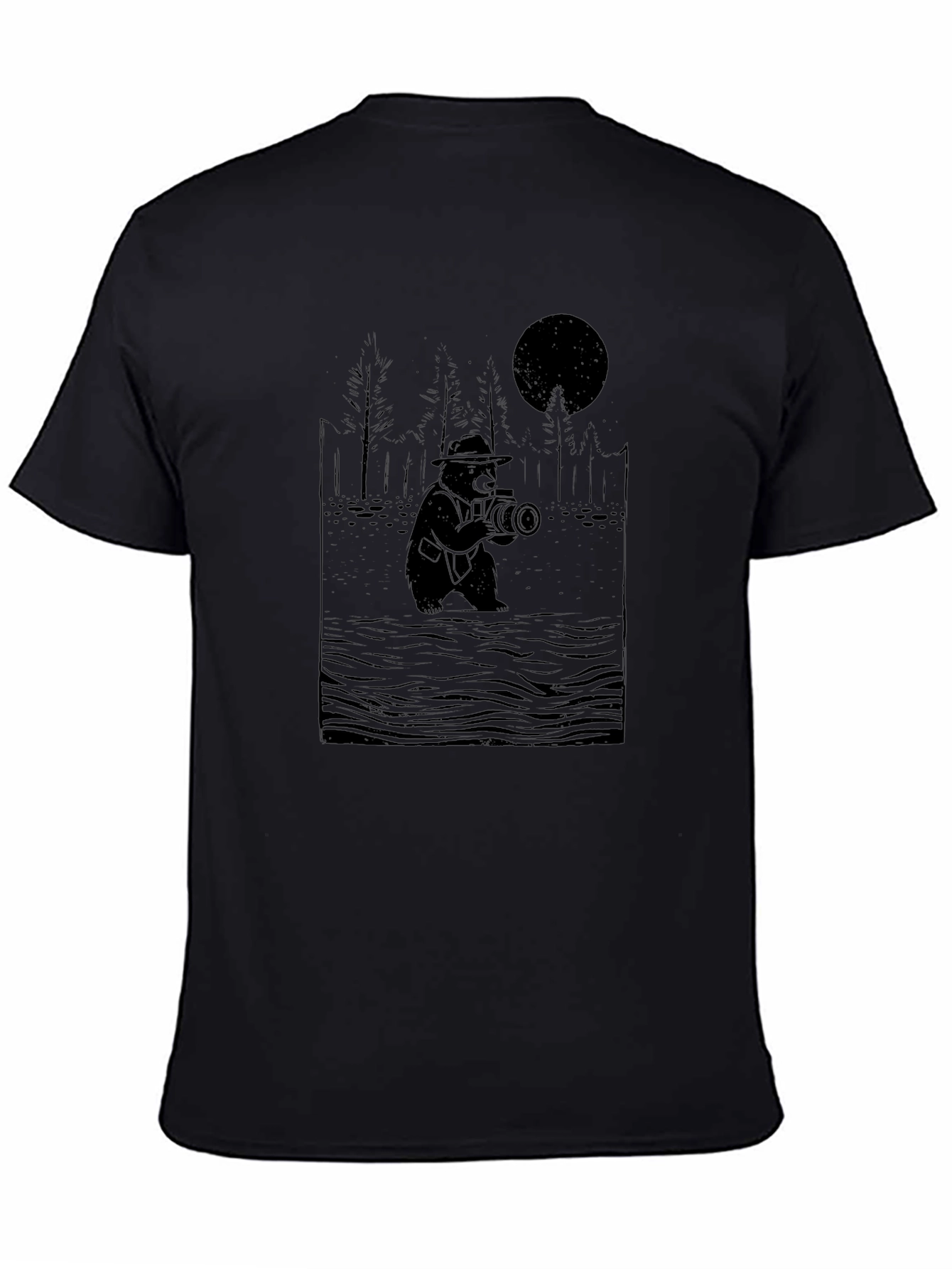 Bear Photographer Graphic Tee - Black Cotton T-Shirt