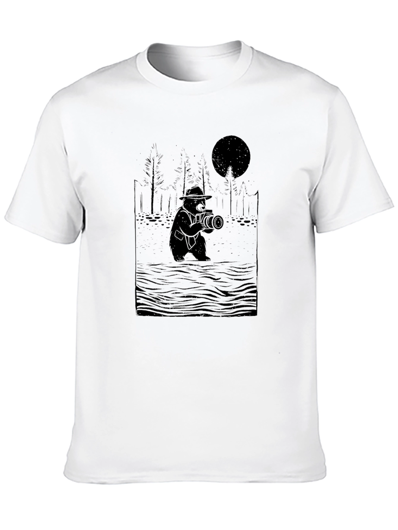 Bear Photographer Graphic Tee - Black Cotton T-Shirt
