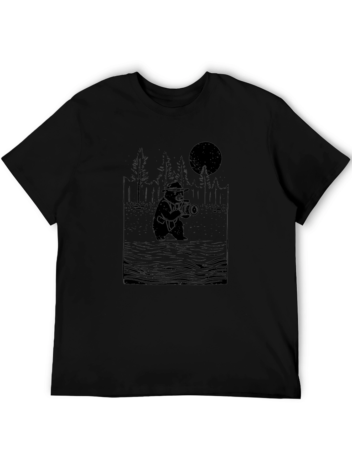 Bear Photographer Graphic Tee - Black Cotton T-Shirt
