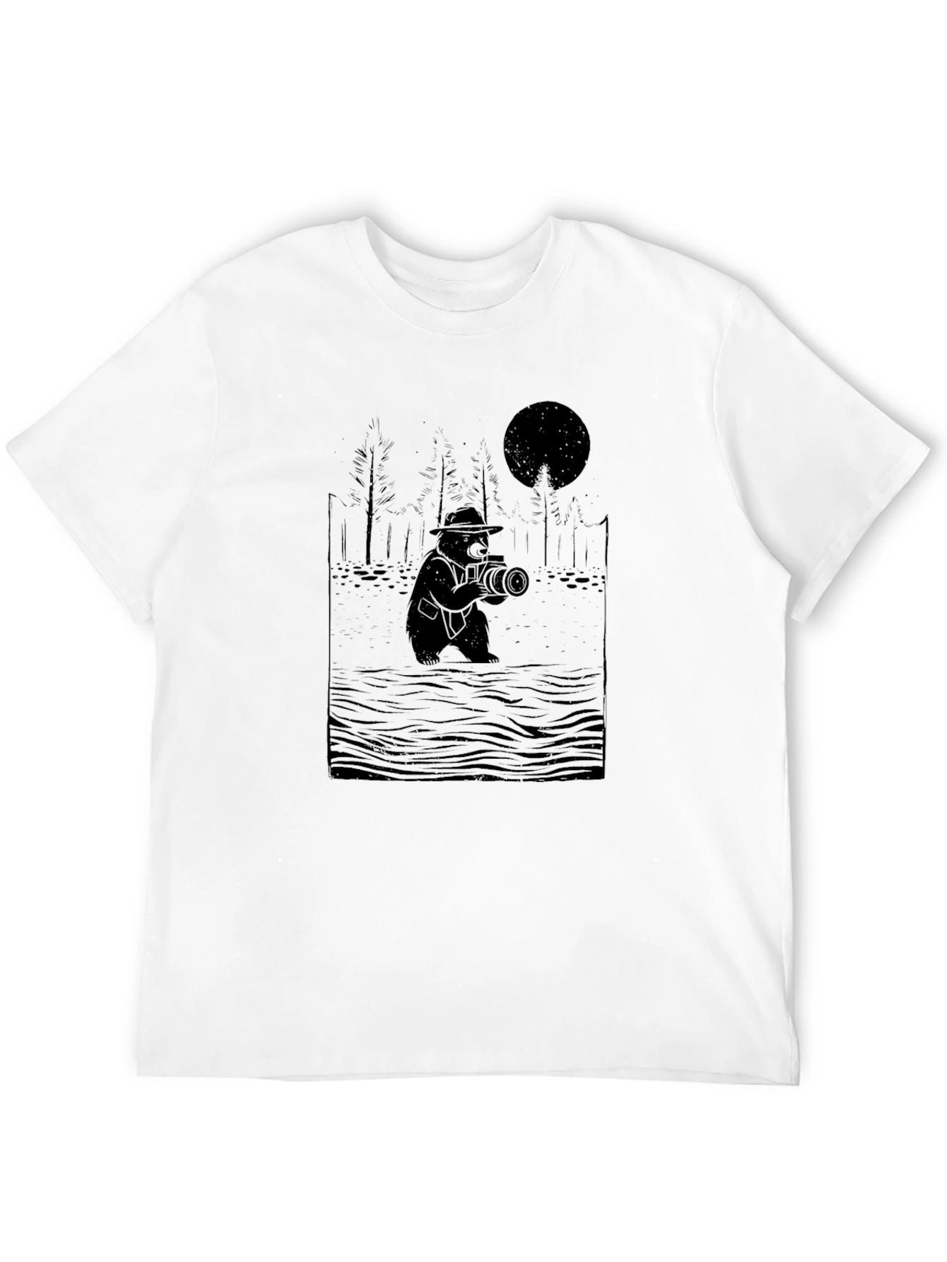 Bear Photographer Graphic Tee - Black Cotton T-Shirt