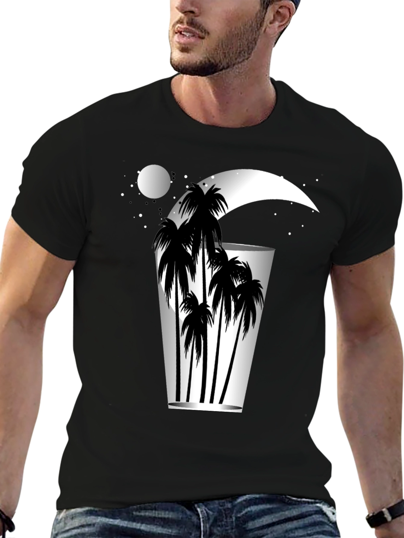 Tropical Moon Palm Tree Graphic Tee - Relaxed Fit