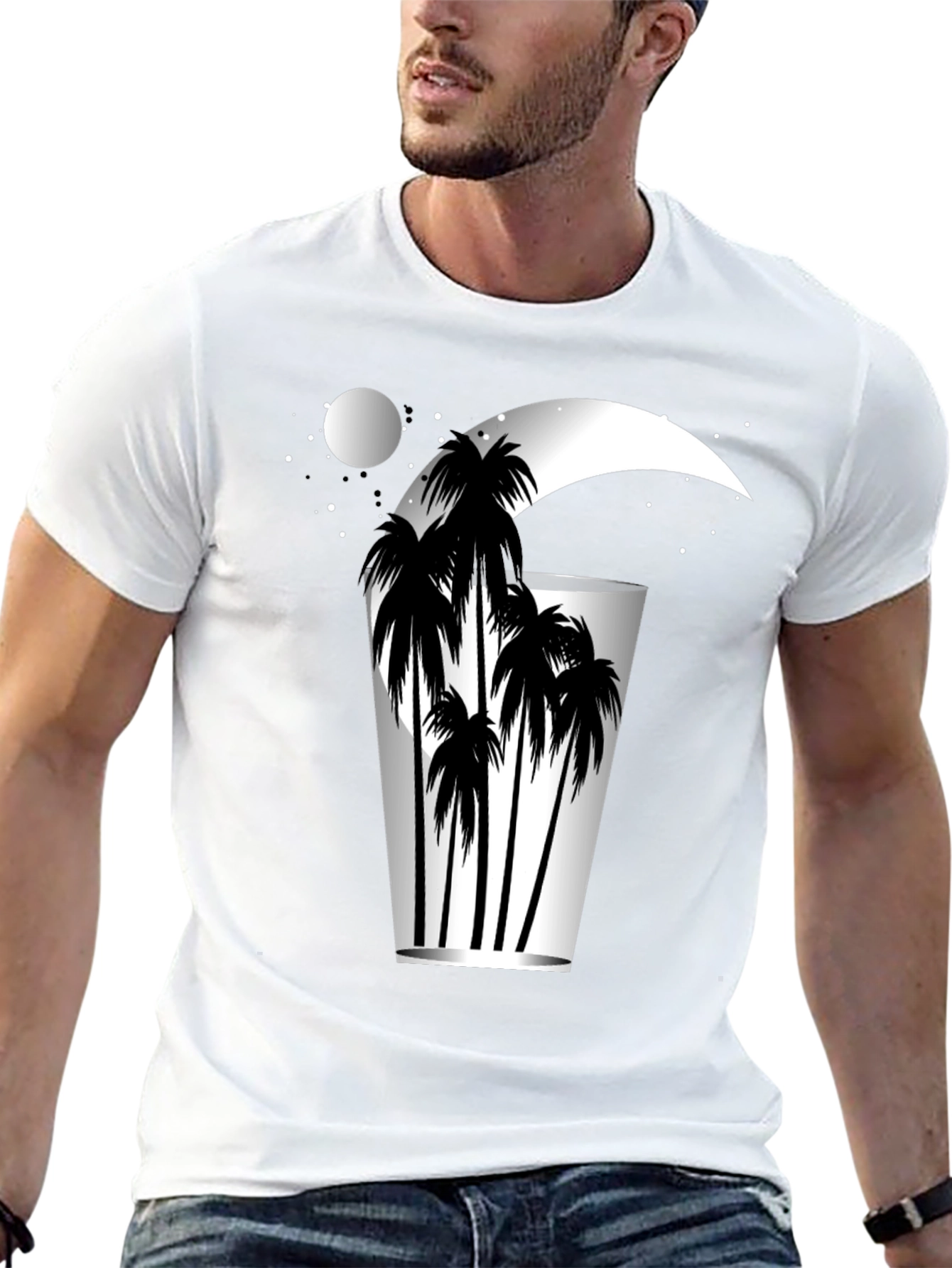 Tropical Moon Palm Tree Graphic Tee - Relaxed Fit