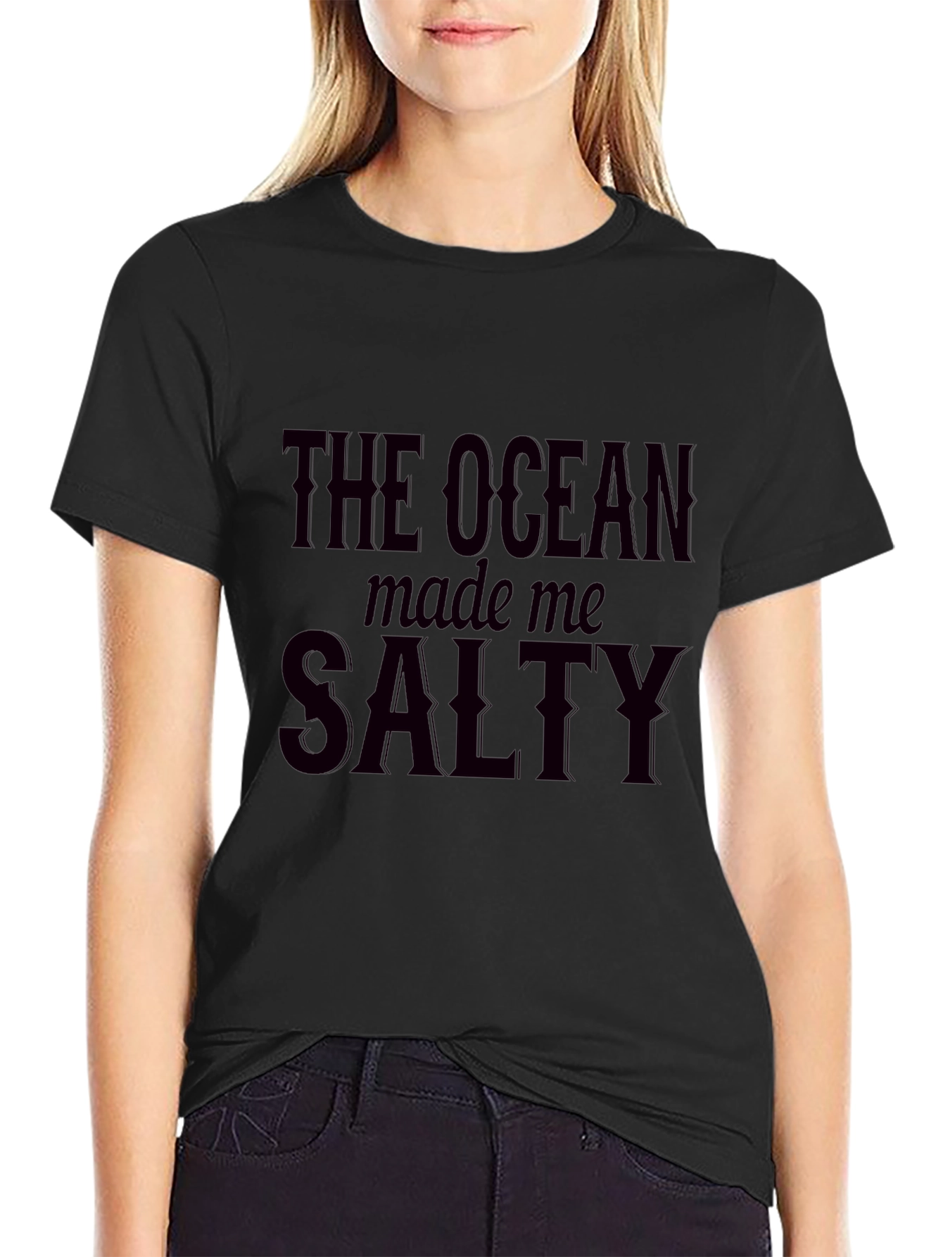 The Ocean Made Me Salty Black Graphic Tee