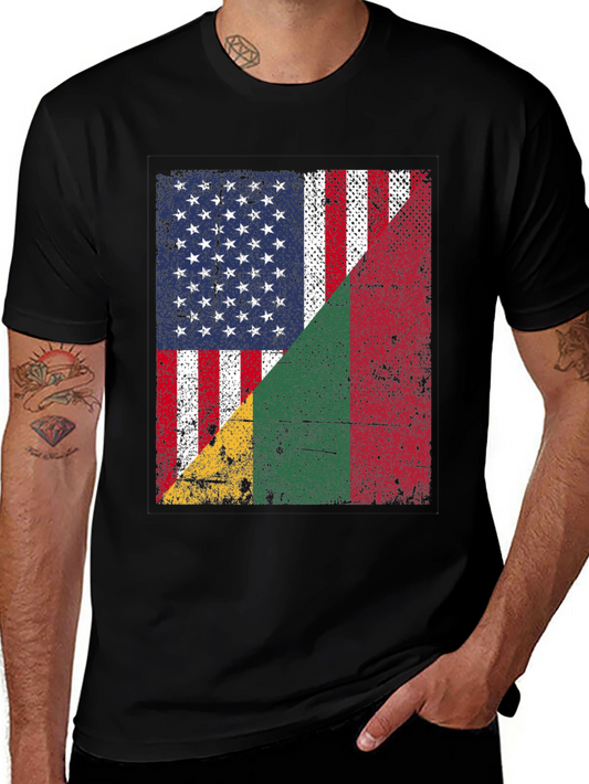 USA & Benin Flag Distressed Graphic T-Shirt