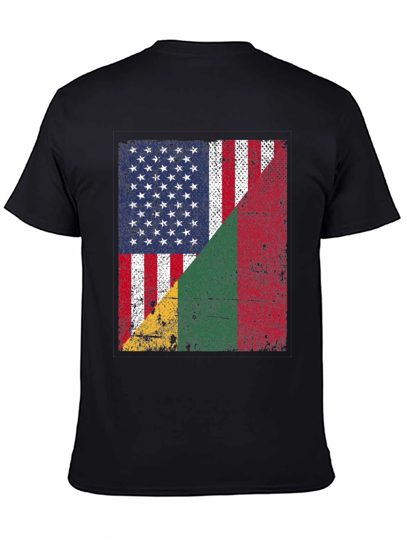 USA & Benin Flag Distressed Graphic T-Shirt