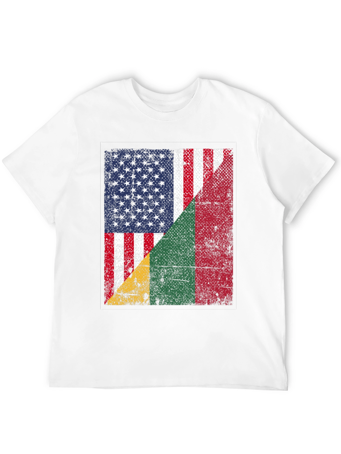 USA & Benin Flag Distressed Graphic T-Shirt