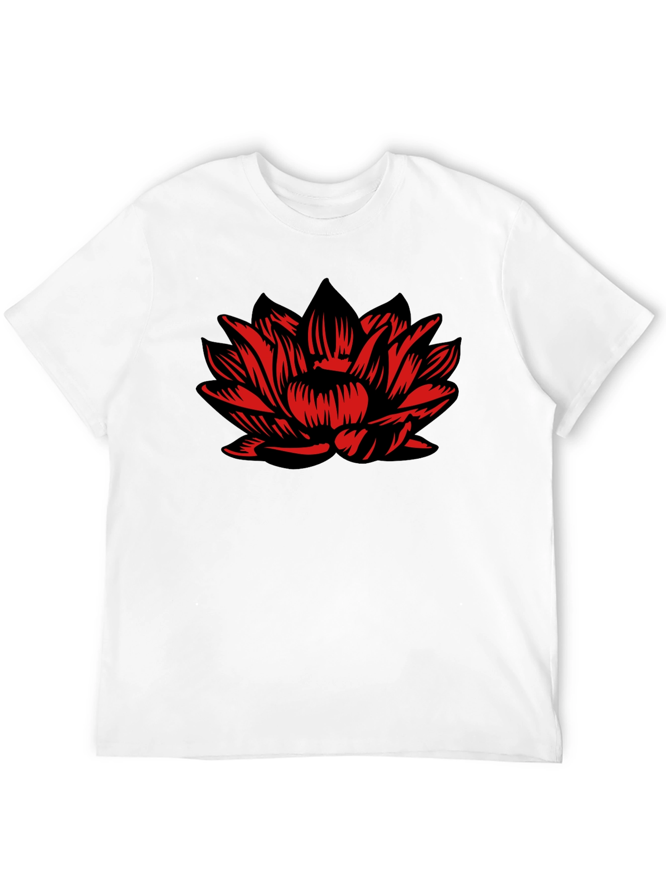 Black T-Shirt with Red Lotus Flower Design