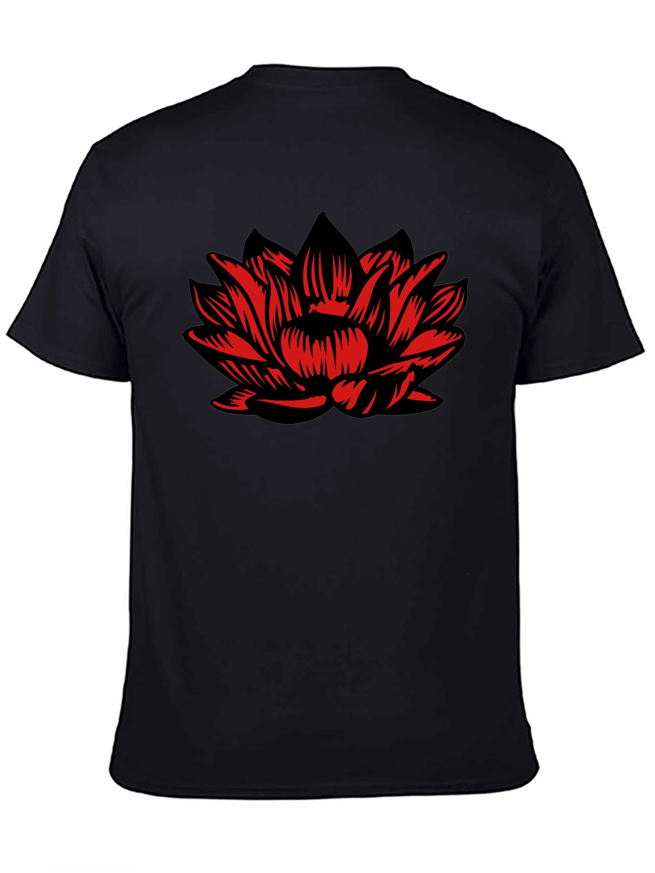 Black T-Shirt with Red Lotus Flower Design