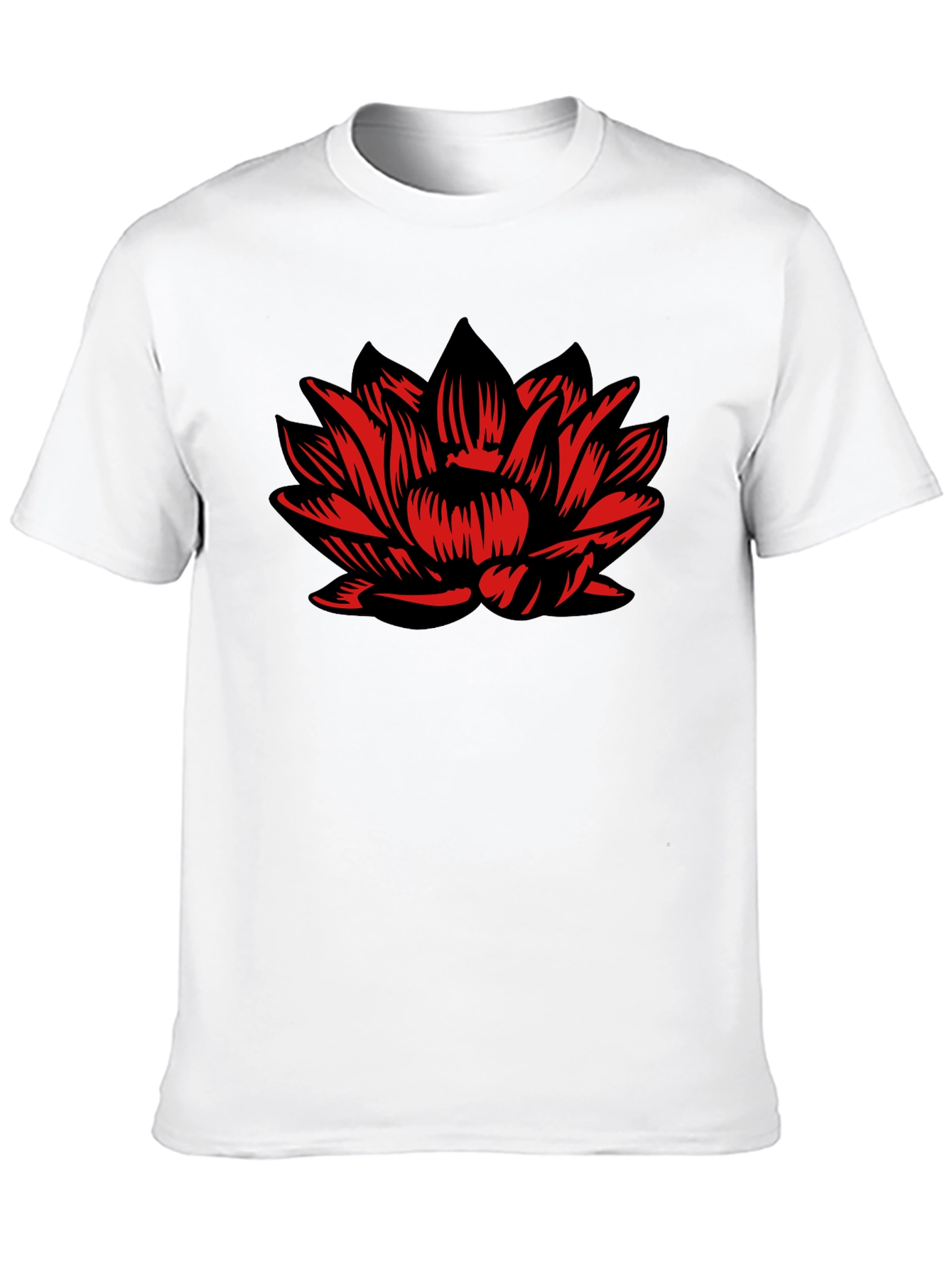 Black T-Shirt with Red Lotus Flower Design