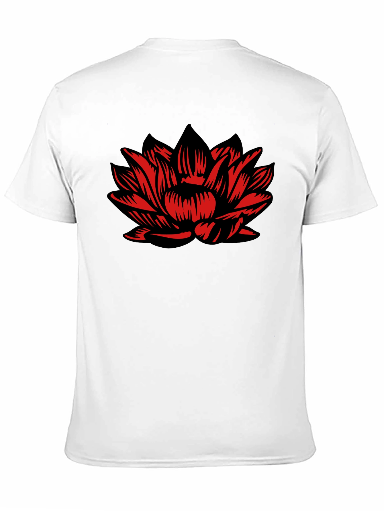 Black T-Shirt with Red Lotus Flower Design