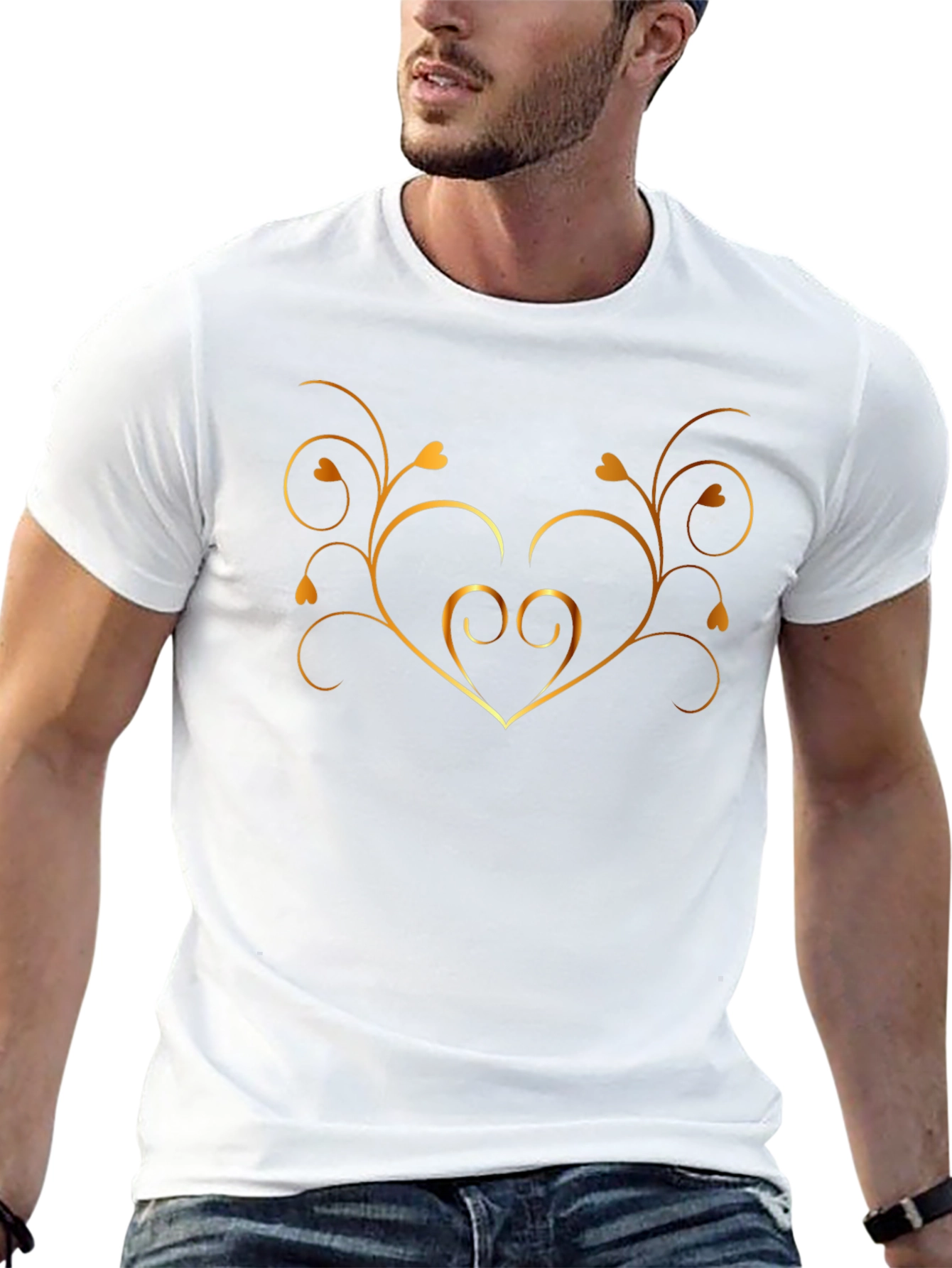 Stylish Black Tee with Golden Heart Vine Design