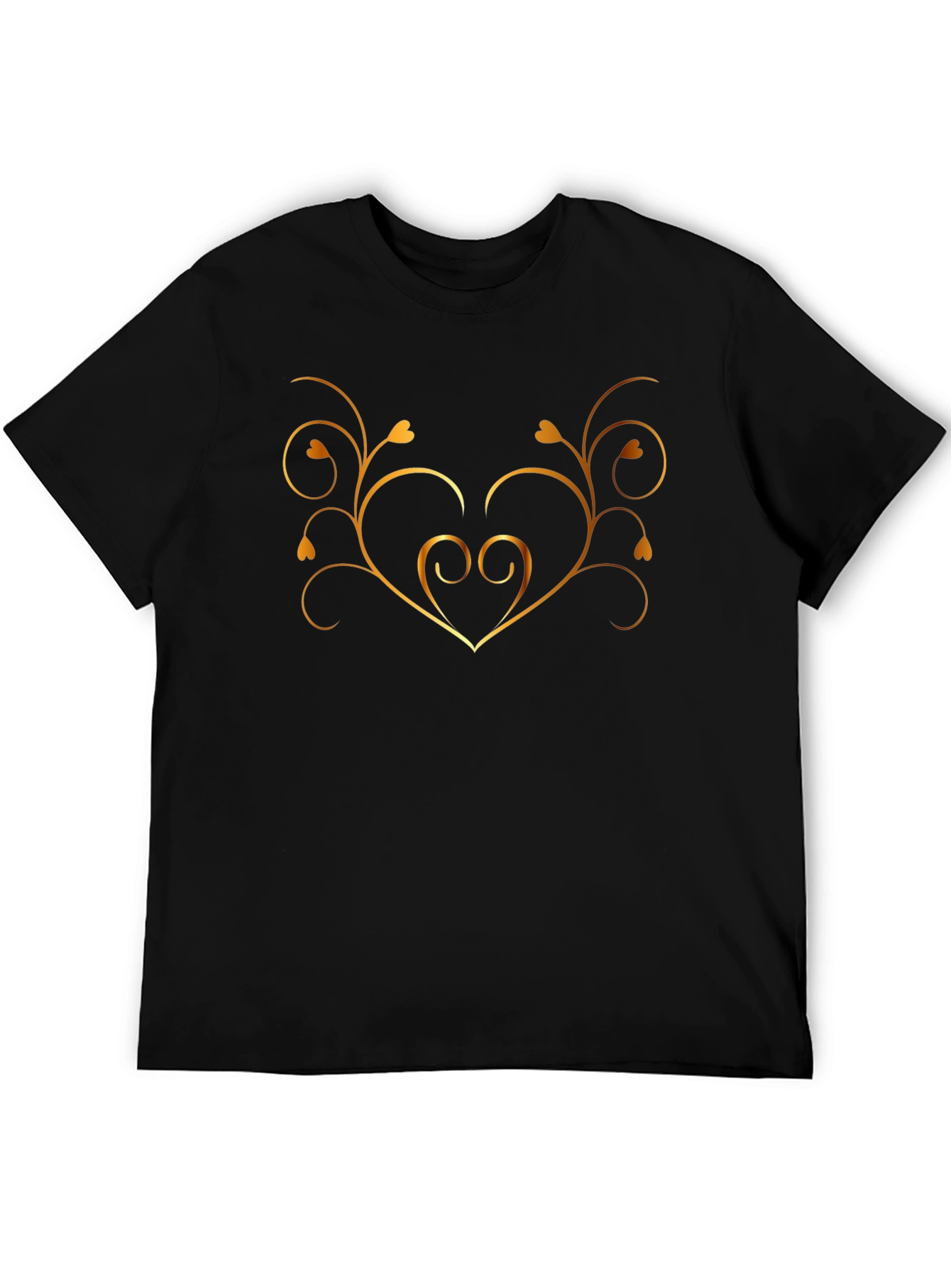 Stylish Black Tee with Golden Heart Vine Design