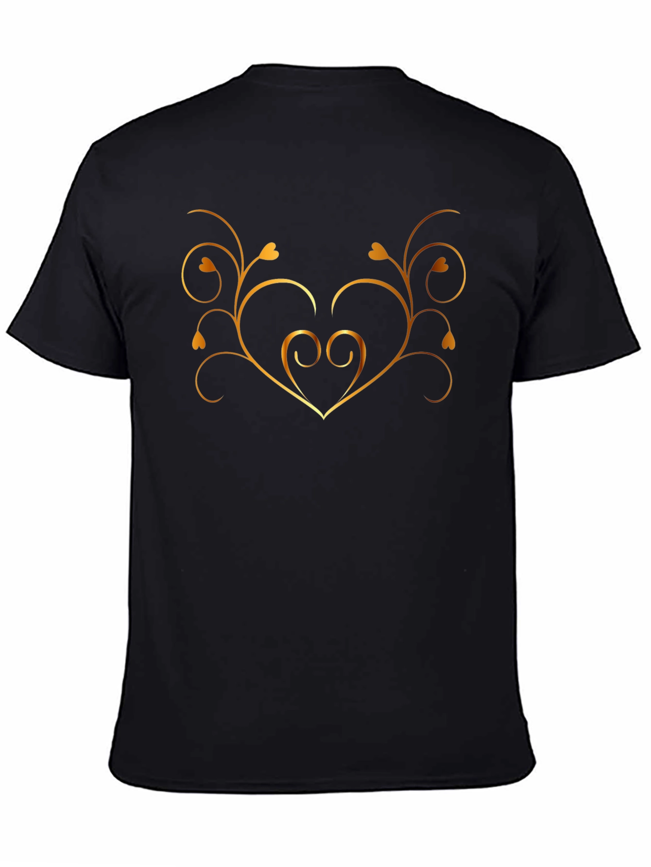 Stylish Black Tee with Golden Heart Vine Design