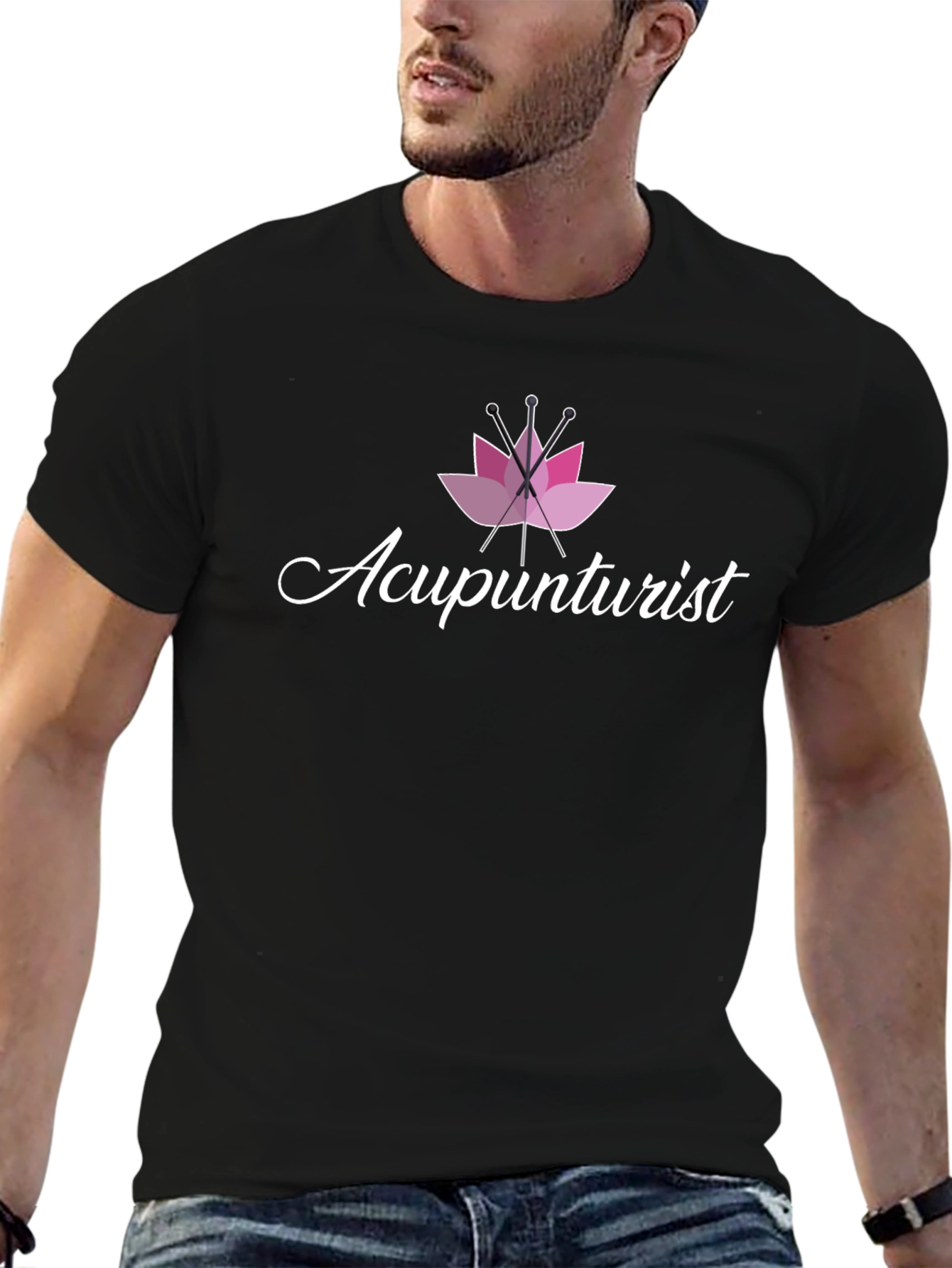 Acupuncturist T-Shirt Pink Lotus Black